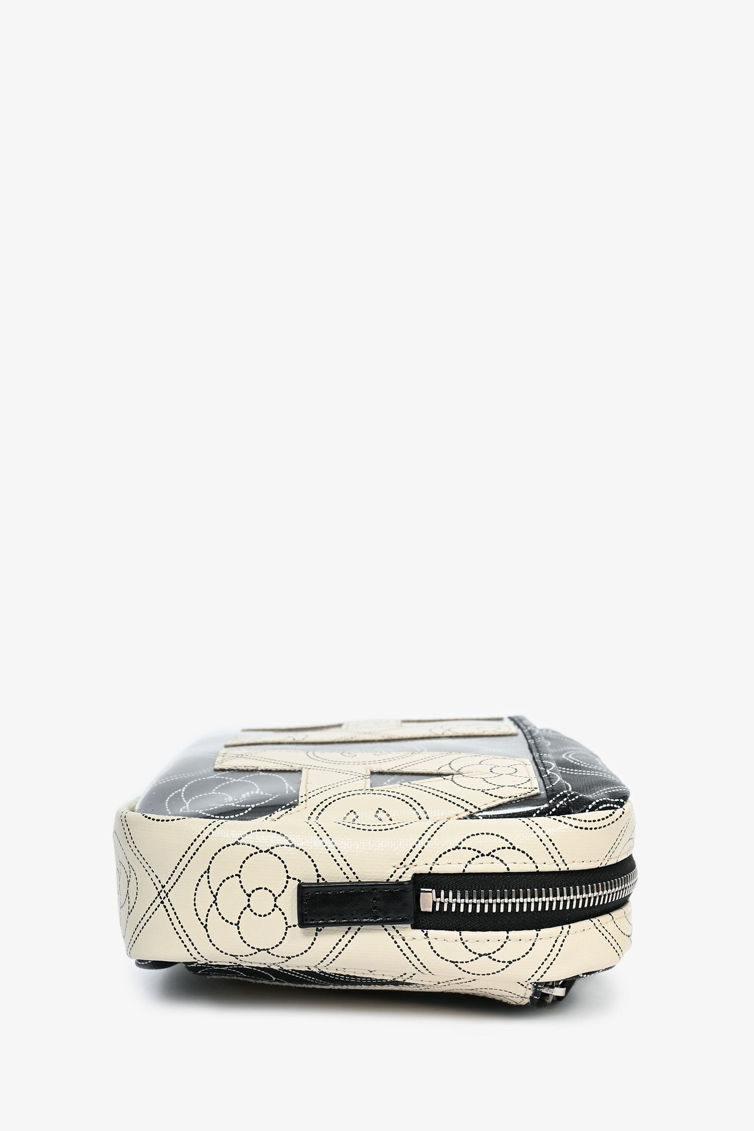 Chanel™ 2017/18 Black/White Coated Canvas Camellia Logo Camera Bag with Strap