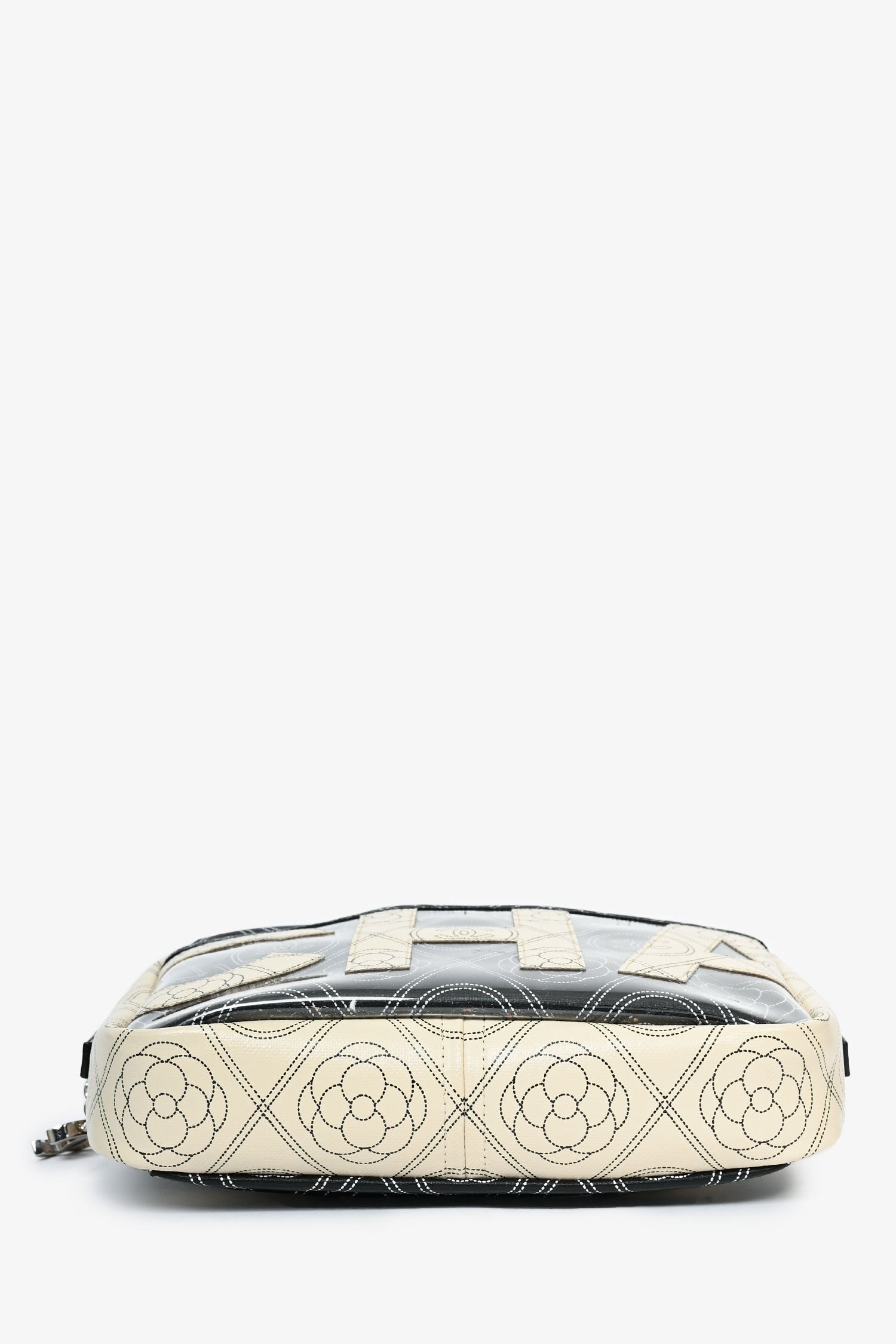 Chanel™ 2017/18 Black/White Coated Canvas Camellia Logo Camera Bag with Strap