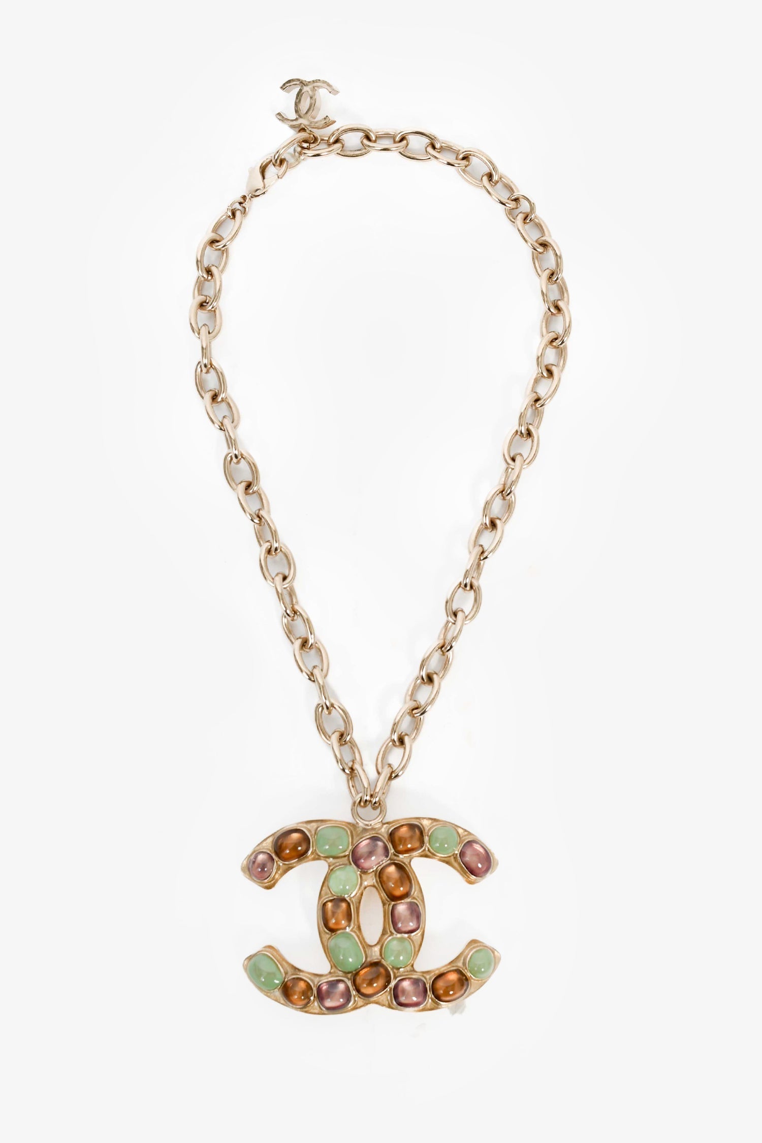 Chanel™ Gold Tone Multicolour Enamel Large CC Necklace