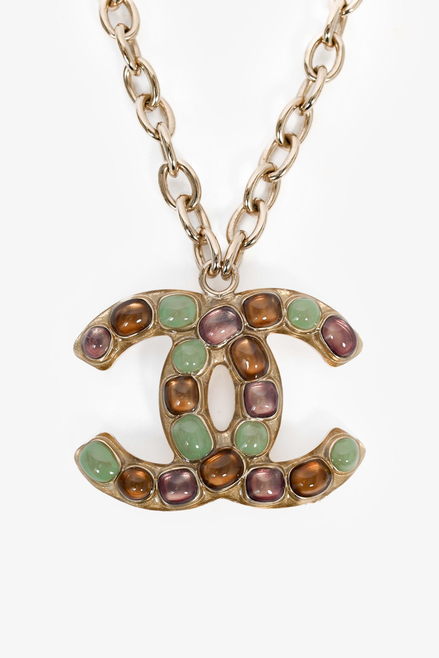 Chanel™ Gold Tone Multicolour Enamel Large CC Necklace