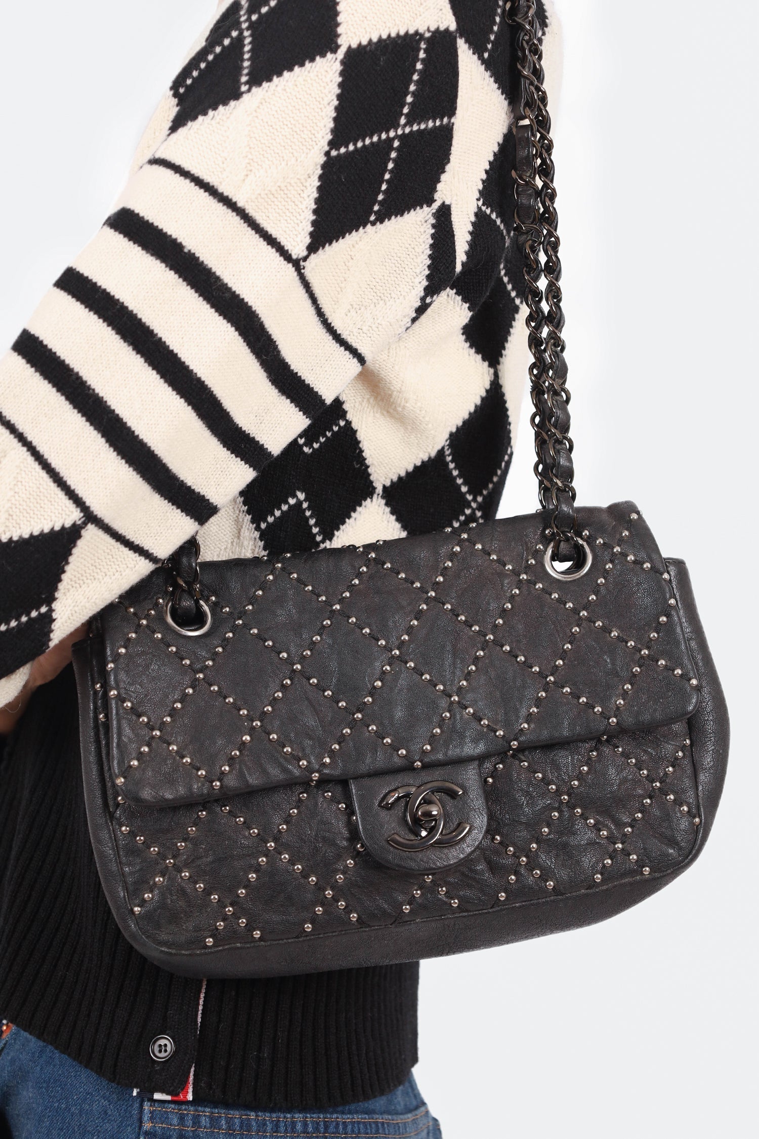 Chanel™ 2014 Collection Black Studded Metal Beauty Flap Bag