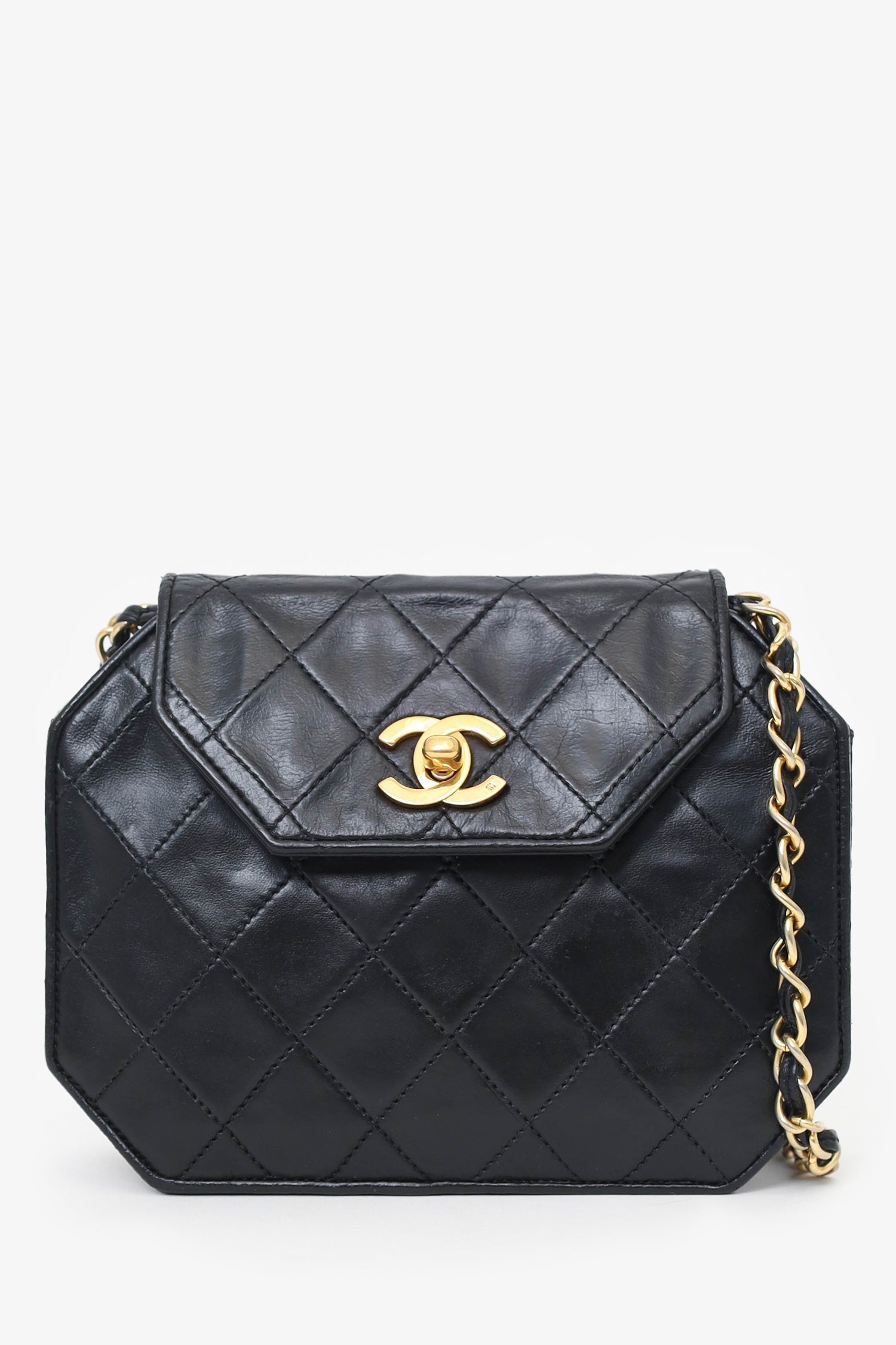 Chanel™ Black Quilted Leather Octagon CC Flap Bag