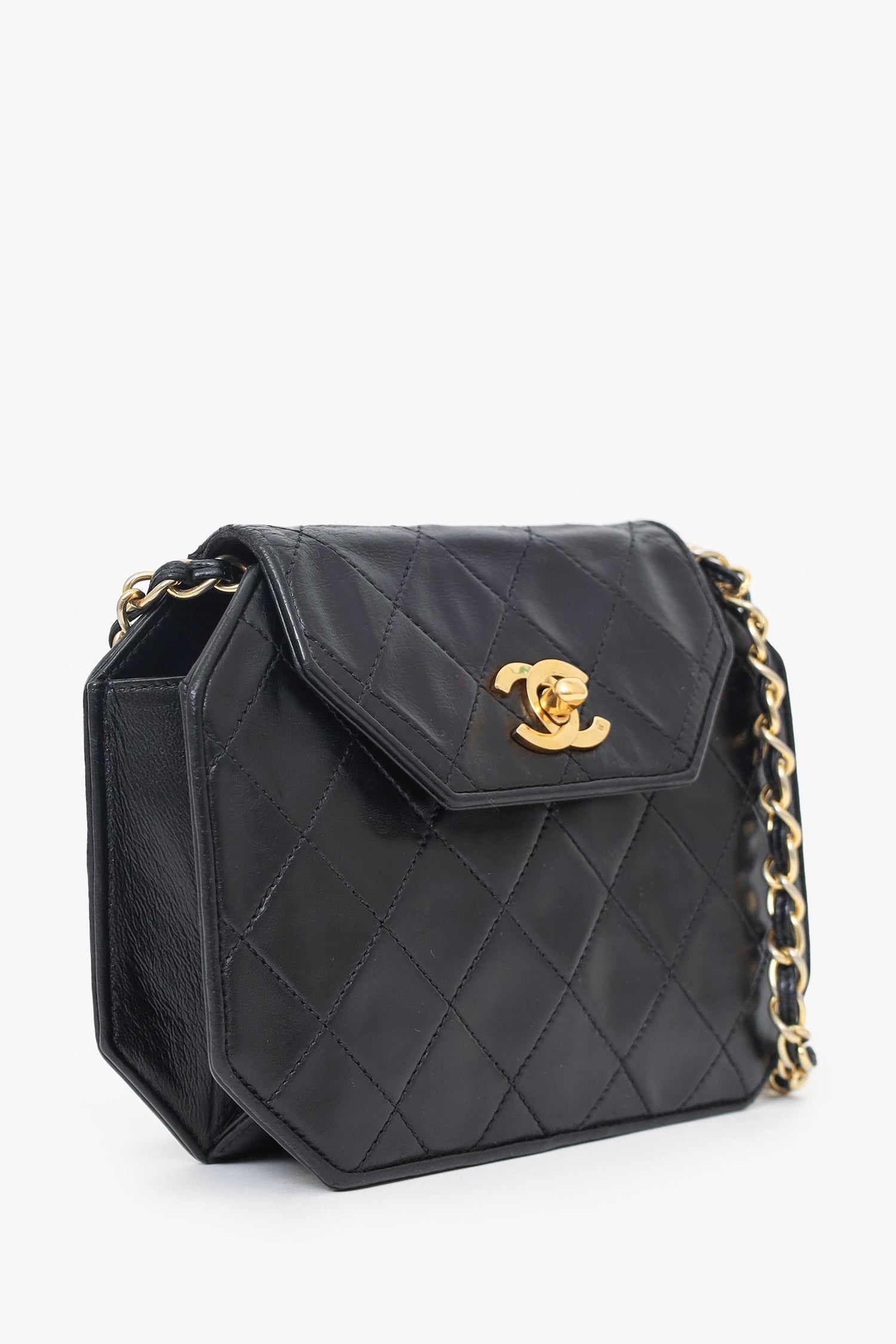 Chanel™ Black Quilted Leather Octagon CC Flap Bag