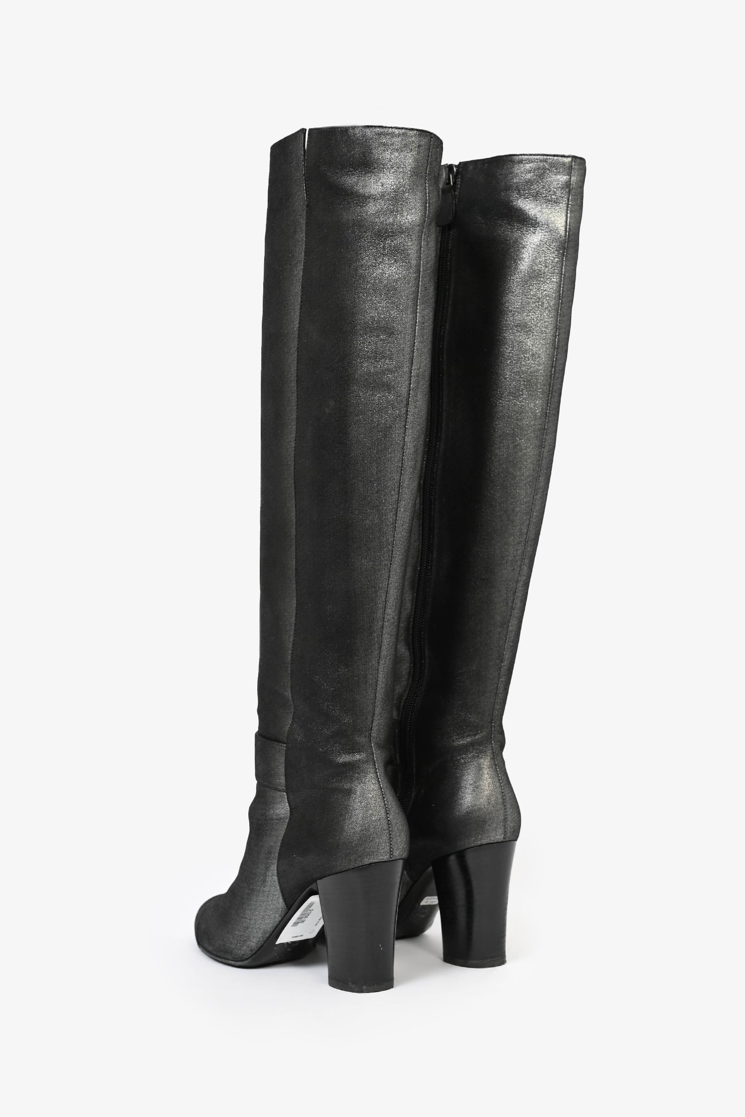Chanel™ Metallic Black Suede High Knee Heeled Boots Size 39.5