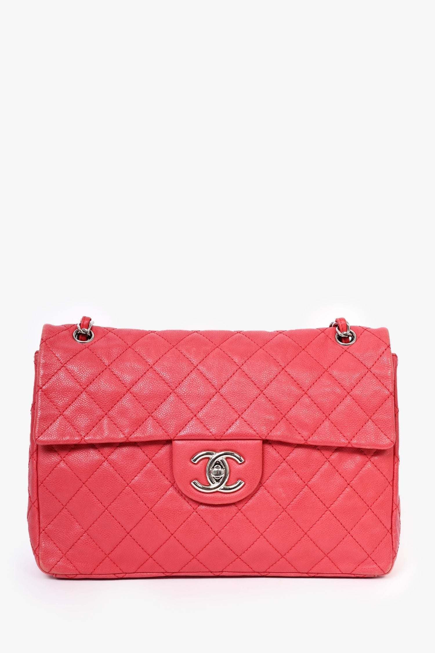 Chanel™ 2008/09 Red Caviar Leather CC Quilted Maxi Shoulder Bag
