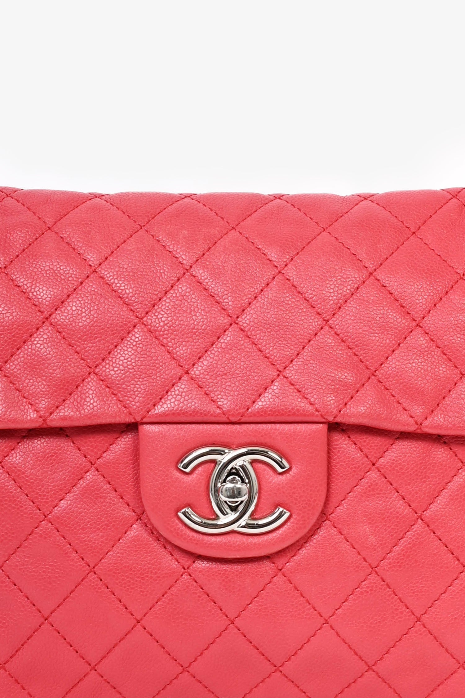 Chanel™ 2008/09 Red Caviar Leather CC Quilted Maxi Shoulder Bag