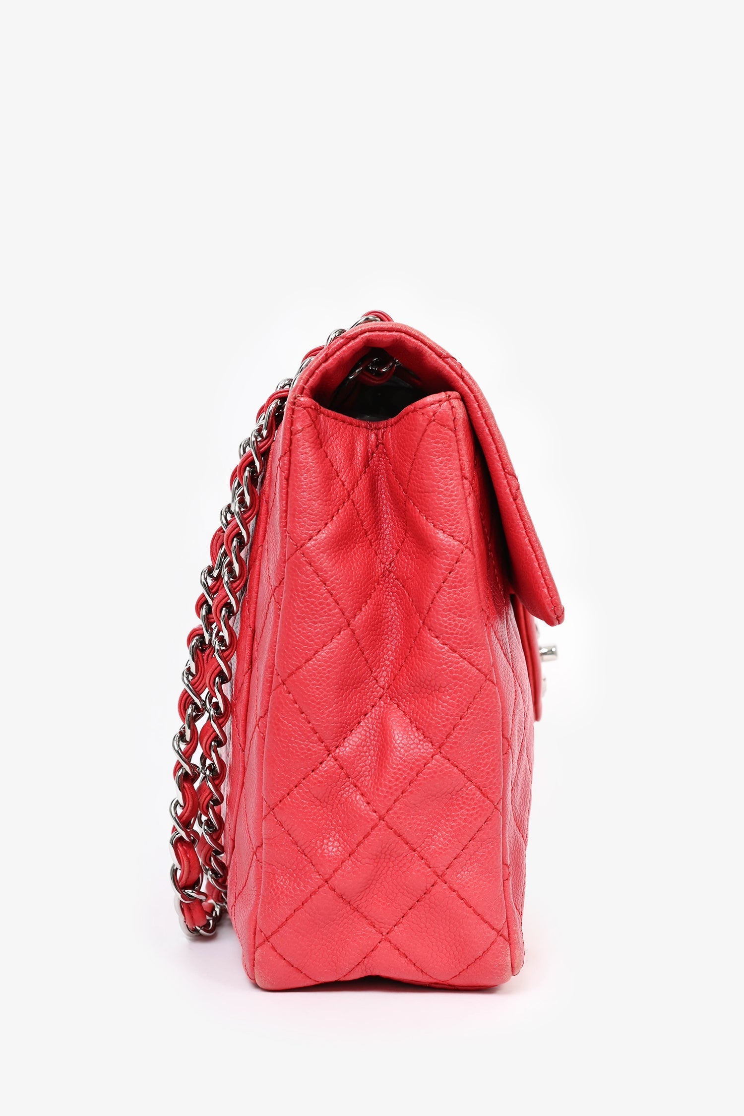 Chanel™ 2008/09 Red Caviar Leather CC Quilted Maxi Shoulder Bag