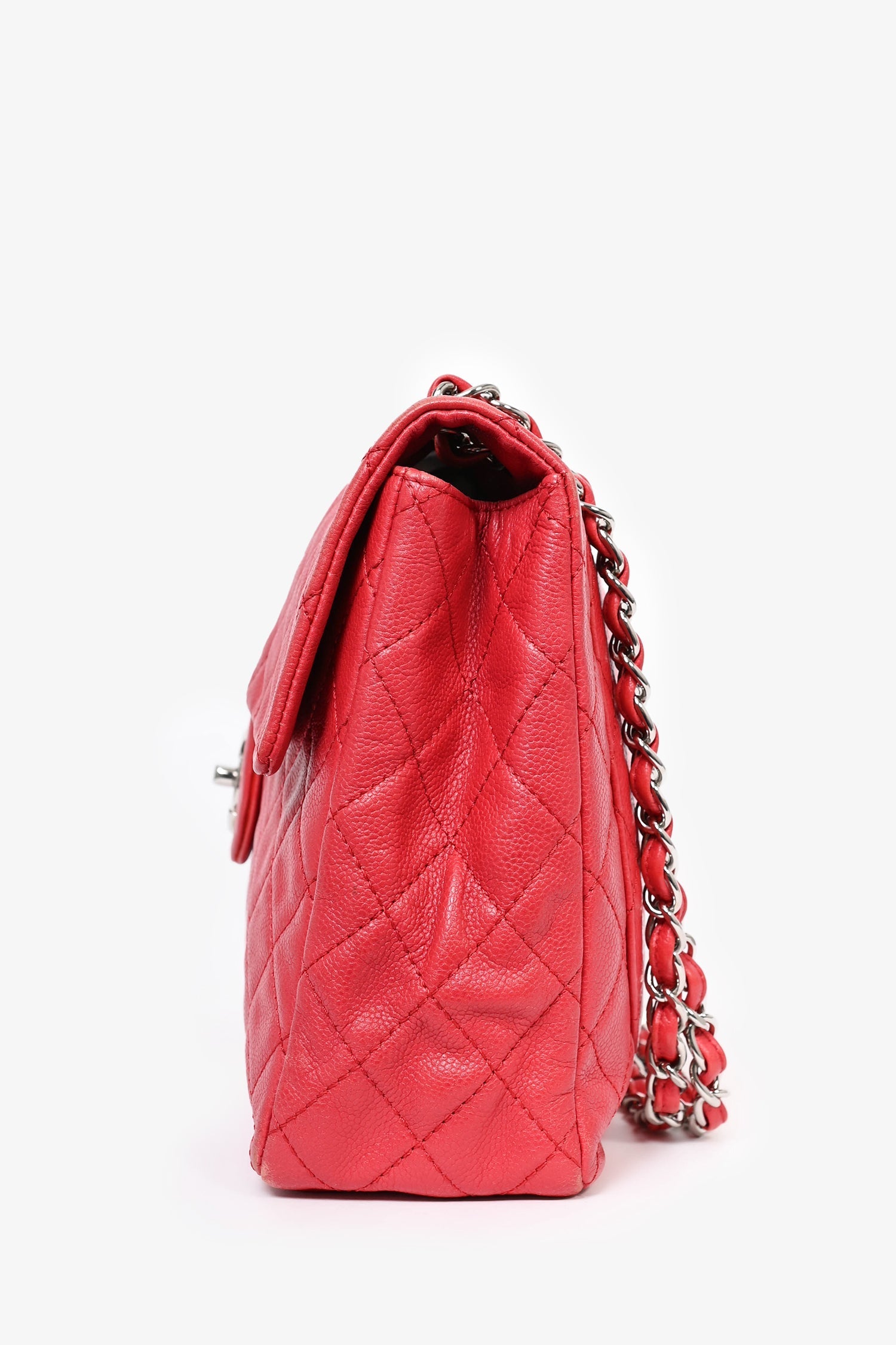 Chanel™ 2008/09 Red Caviar Leather CC Quilted Maxi Shoulder Bag