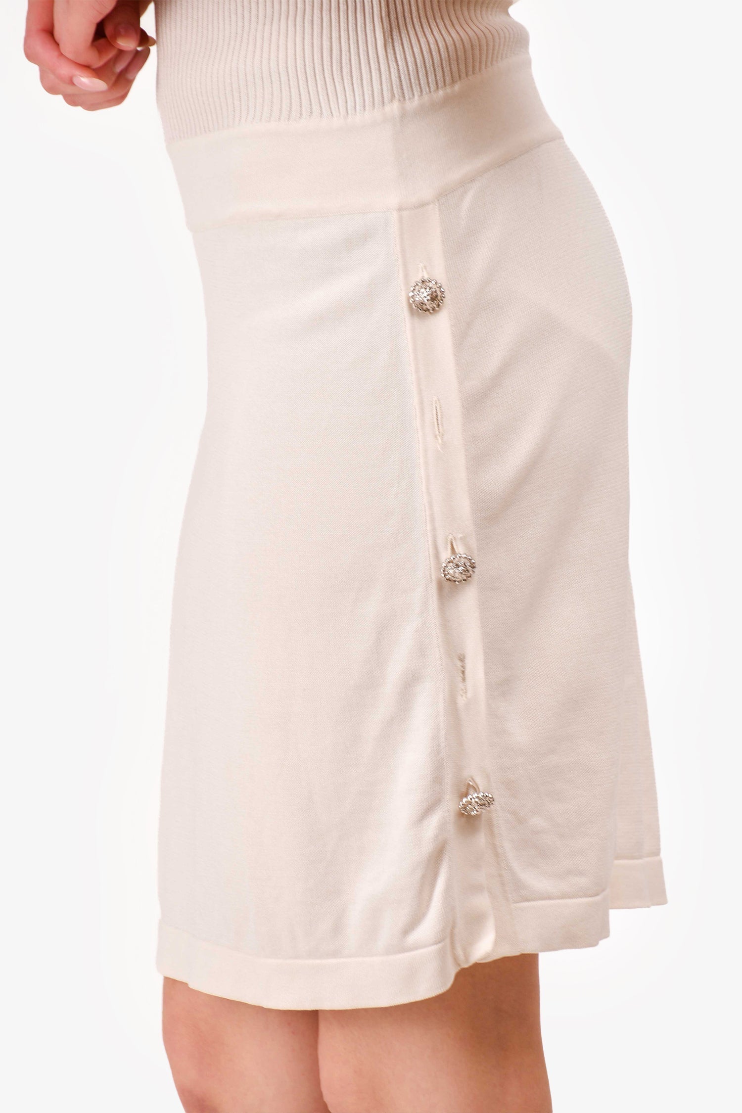 Chanel™ Cream Ribbed CC Logo Midi Dress Size 36 (As Is)