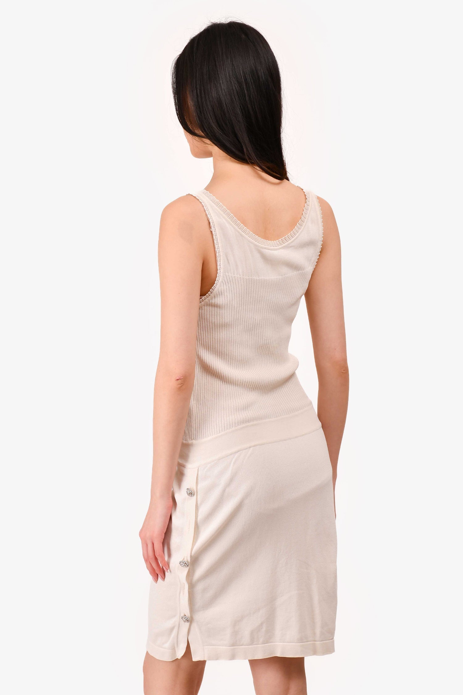 Chanel™ Cream Ribbed CC Logo Midi Dress Size 36 (As Is)