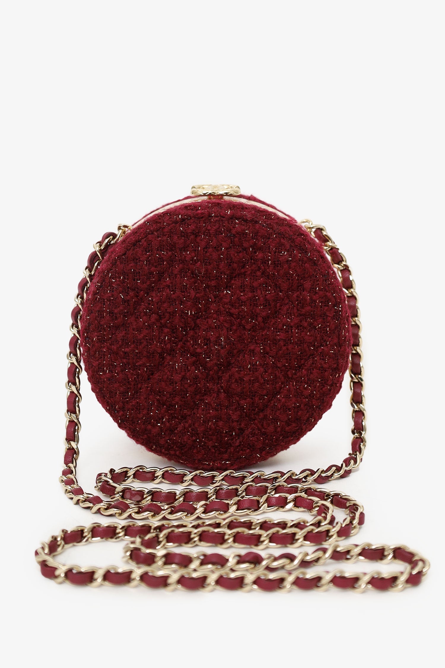 Chanel™ 2022 Burgundy Tweed Vanity Clutch on Chain
