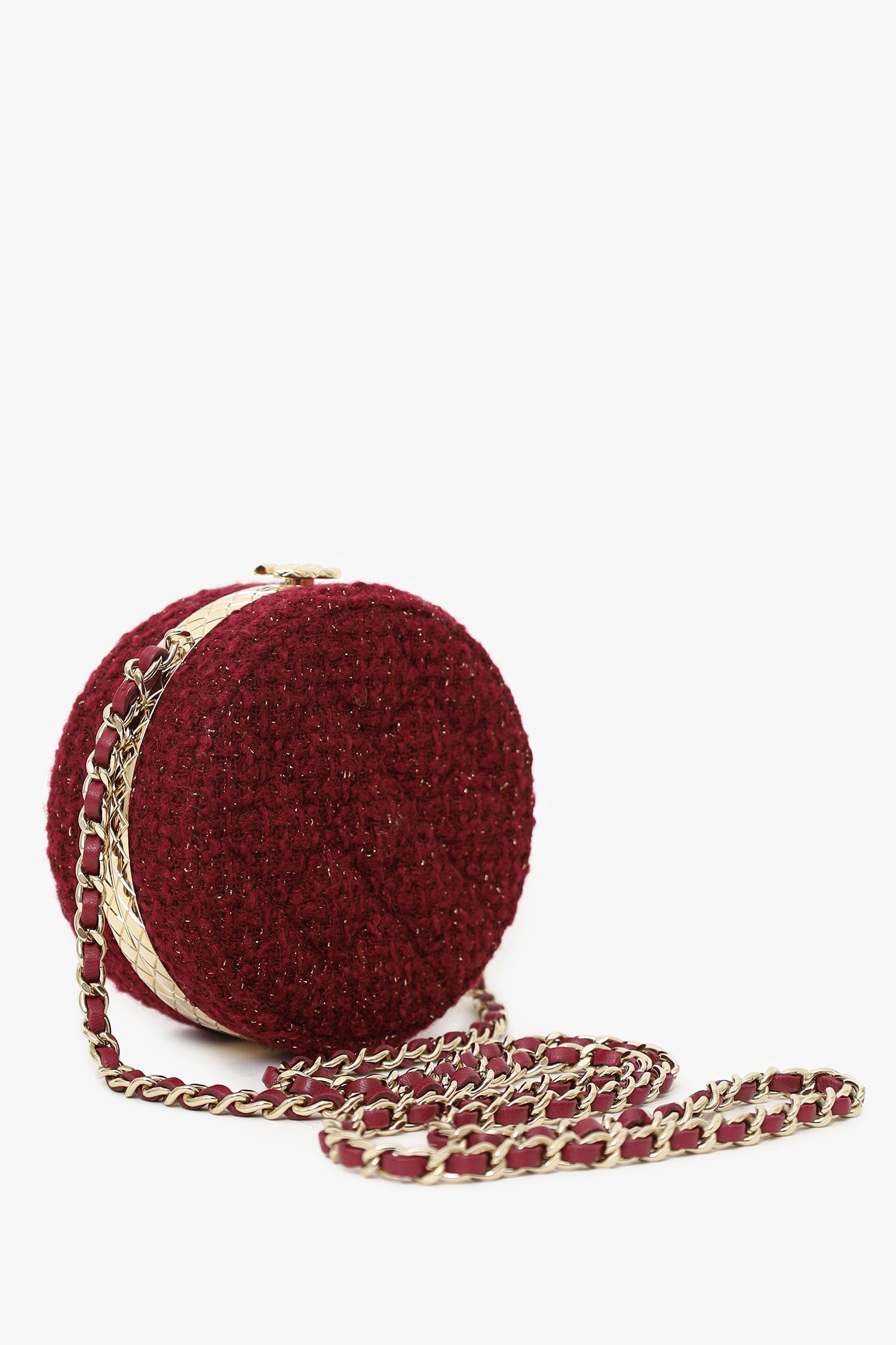 Chanel™ 2022 Burgundy Tweed Vanity Clutch on Chain