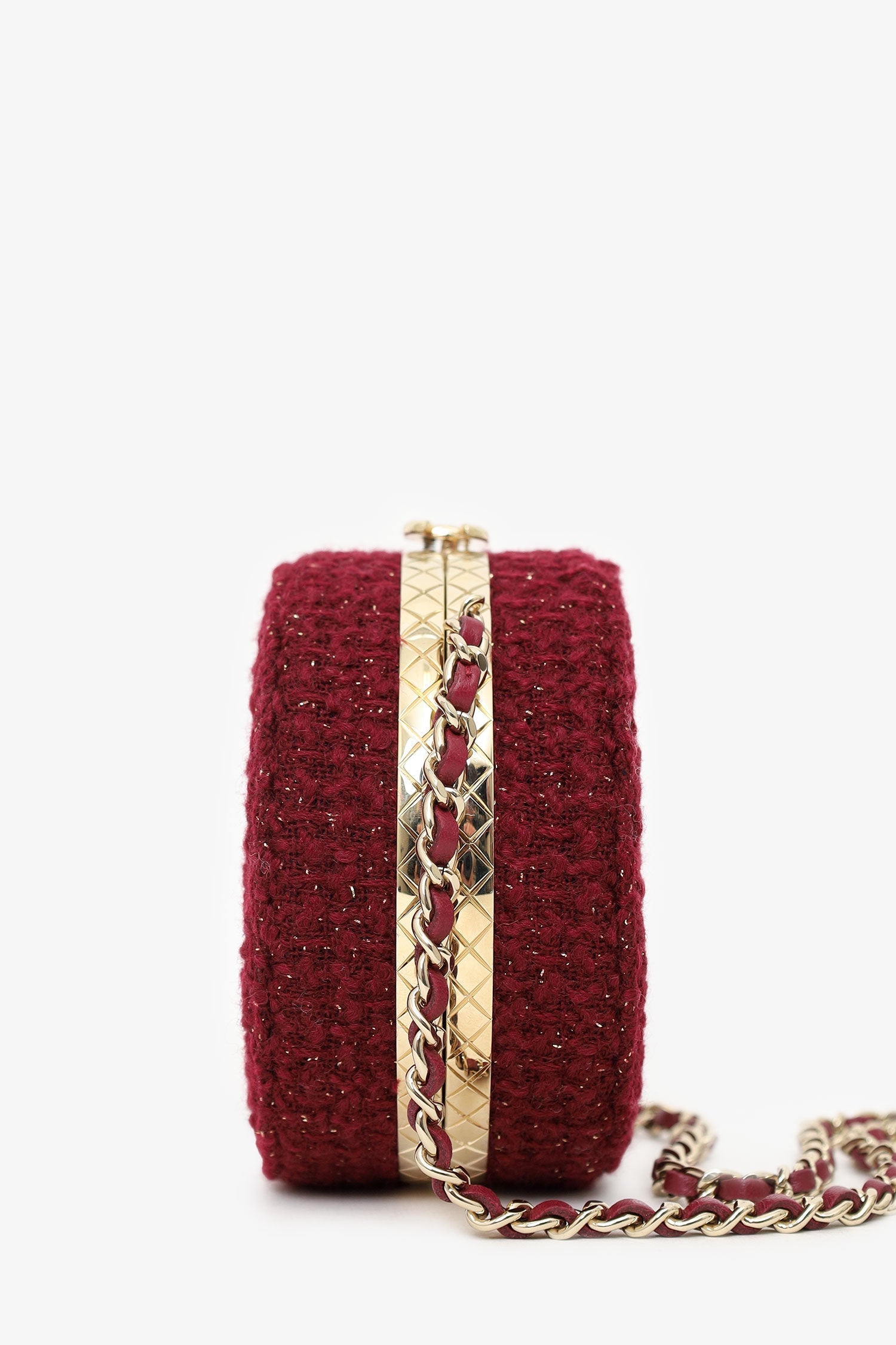 Chanel™ 2022 Burgundy Tweed Vanity Clutch on Chain