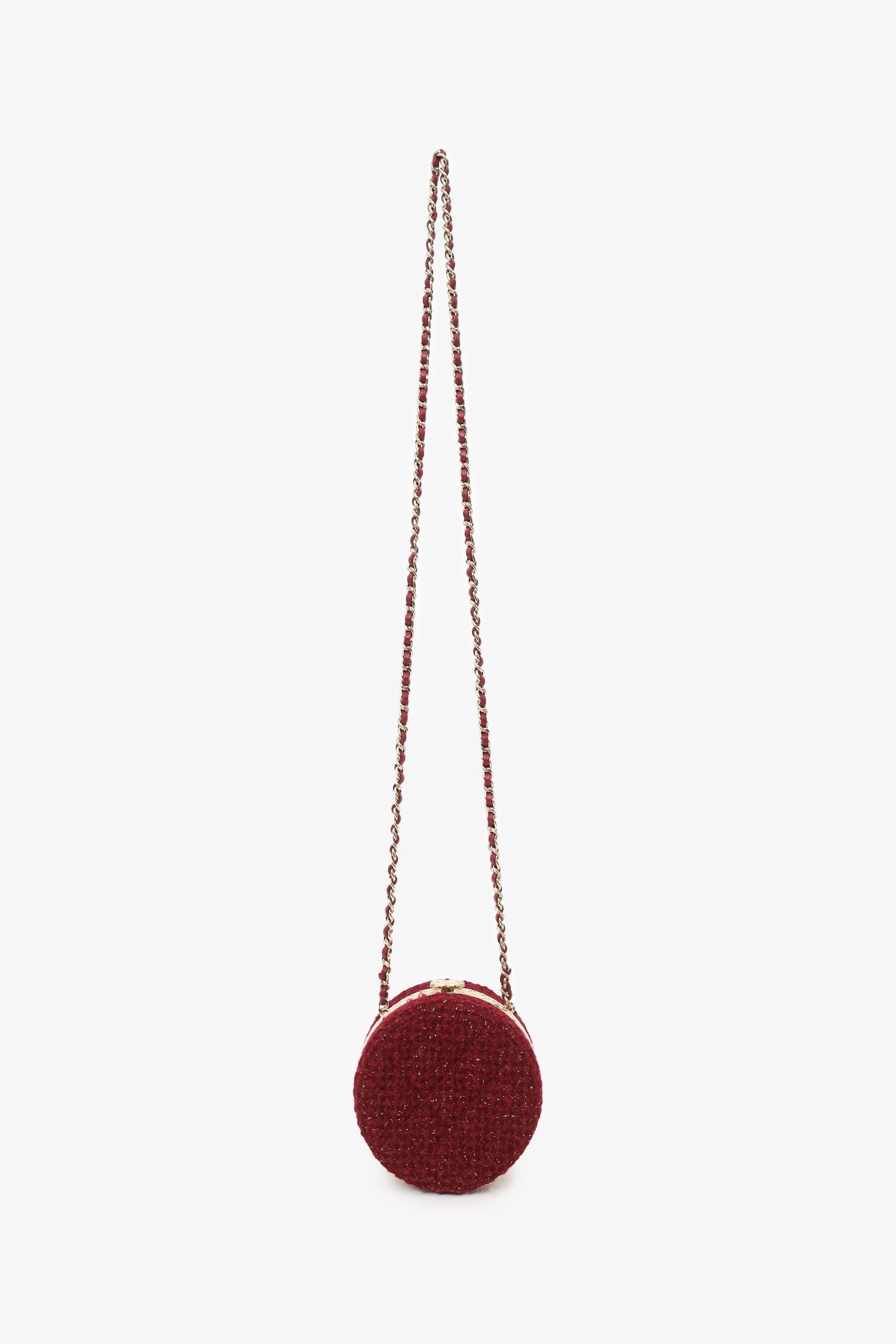Chanel™ 2022 Burgundy Tweed Vanity Clutch on Chain