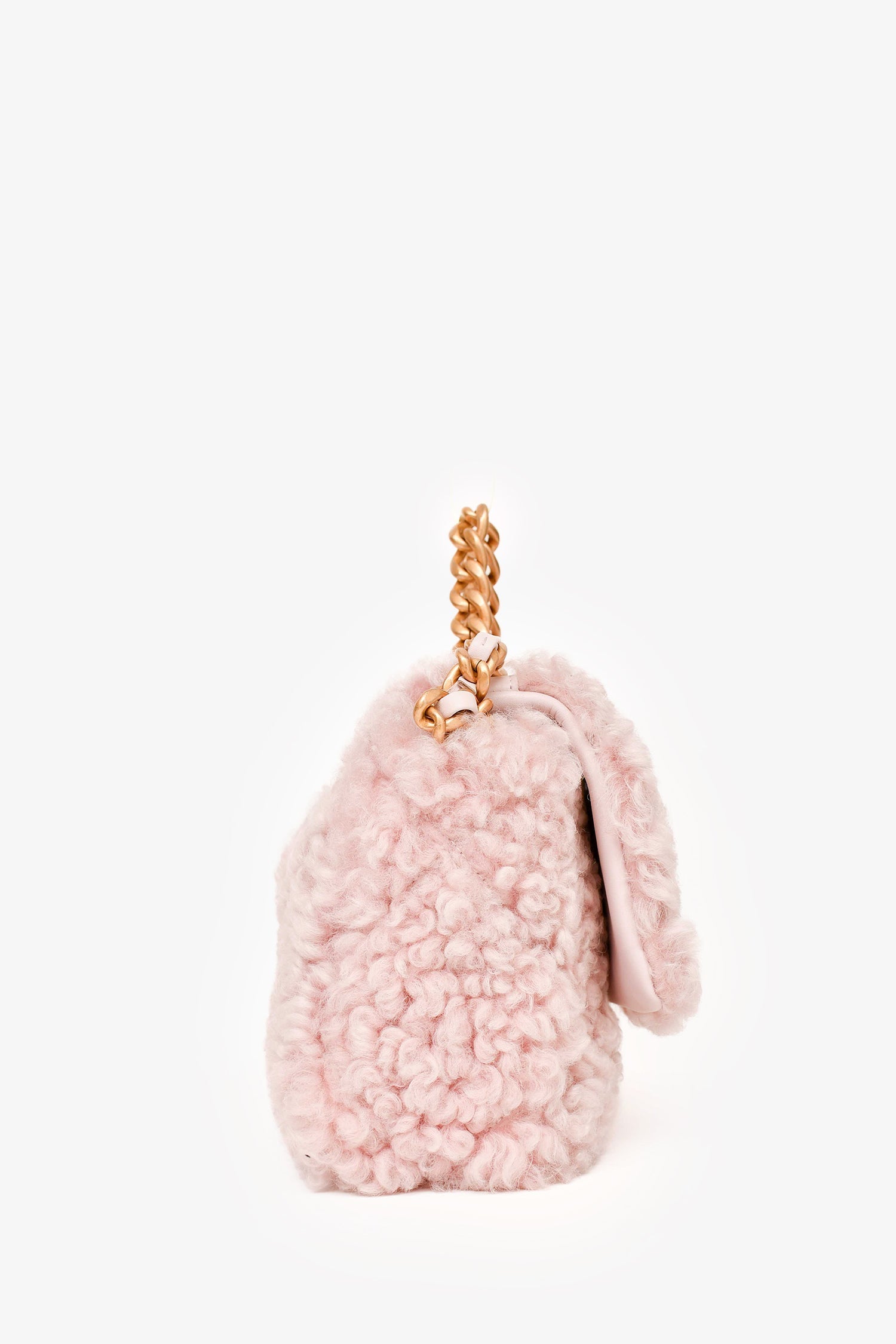 Chanel™ 2021 Pink Shearling 'Chanel 19' Medium Flap Shoulder Bag