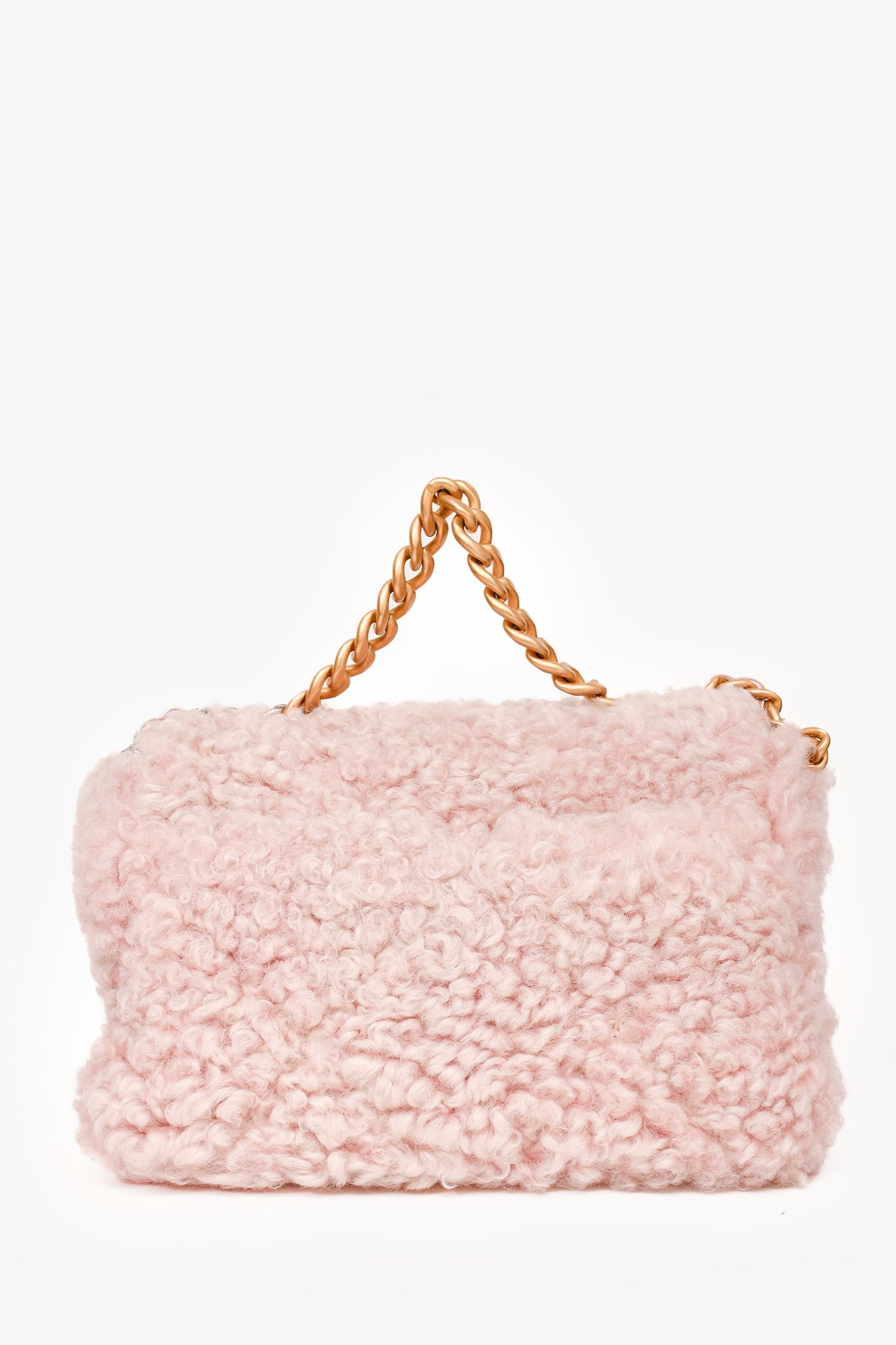 Chanel™ 2021 Pink Shearling 'Chanel 19' Medium Flap Shoulder Bag