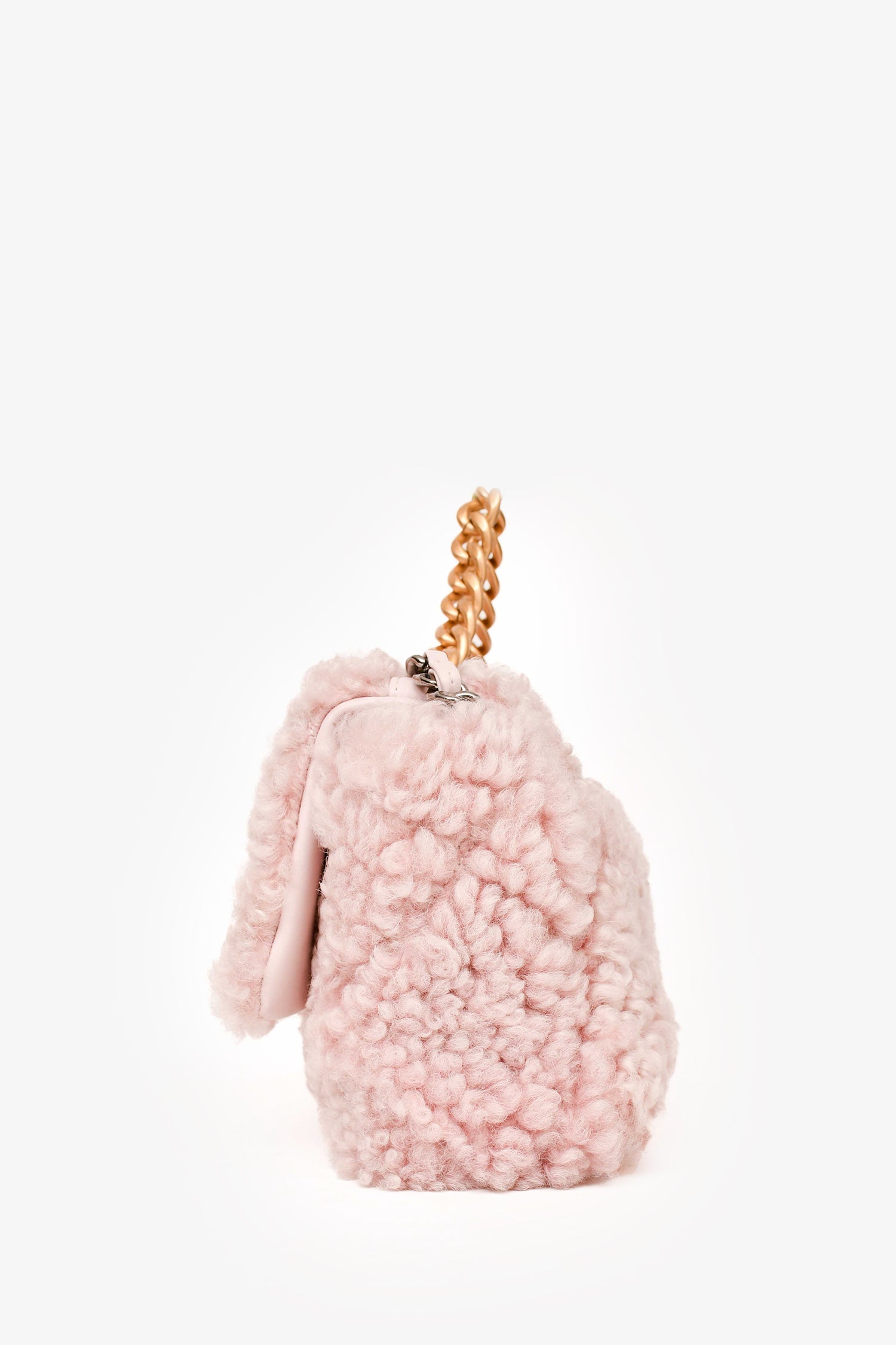 Chanel™ 2021 Pink Shearling 'Chanel 19' Medium Flap Shoulder Bag