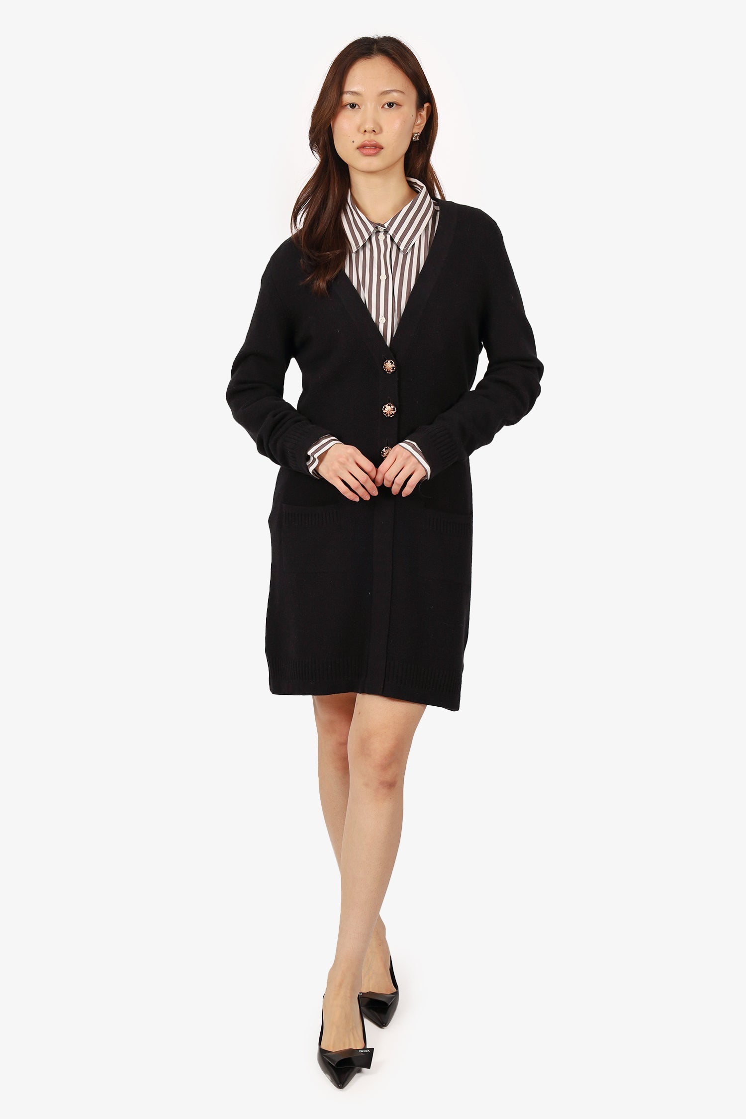 Chanel™ Black Cashmere Cardigan Dress Est. S/M