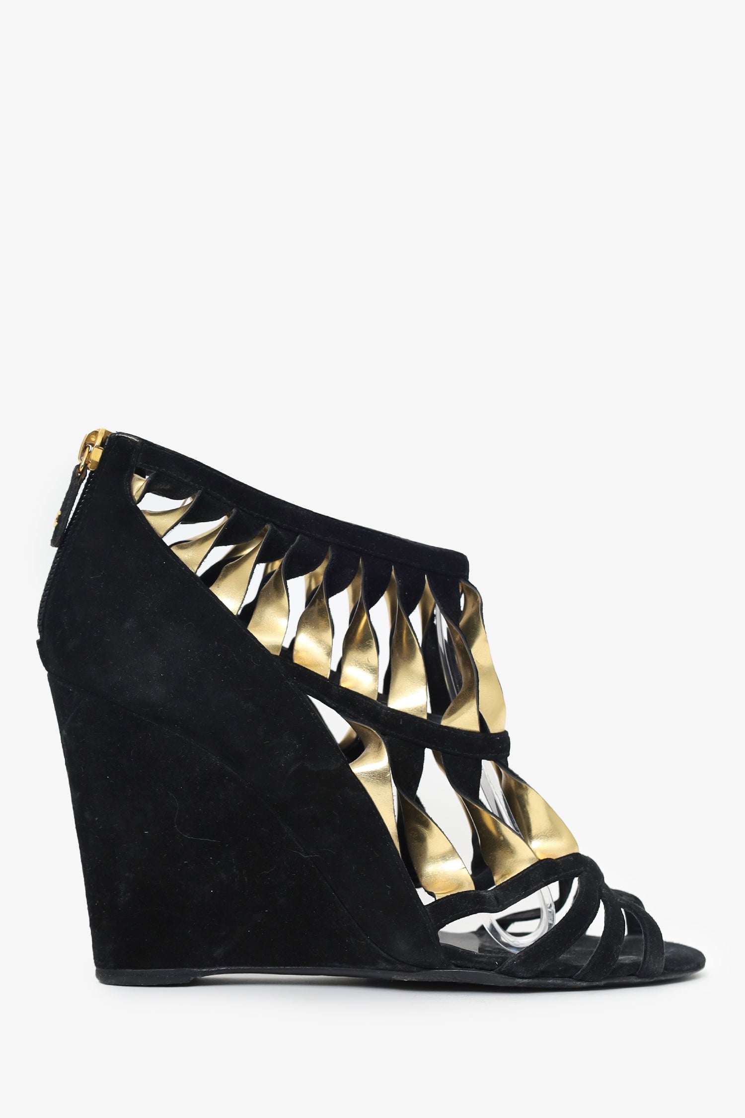 Chanel™ Black/Gold Suede Wedges Size 37