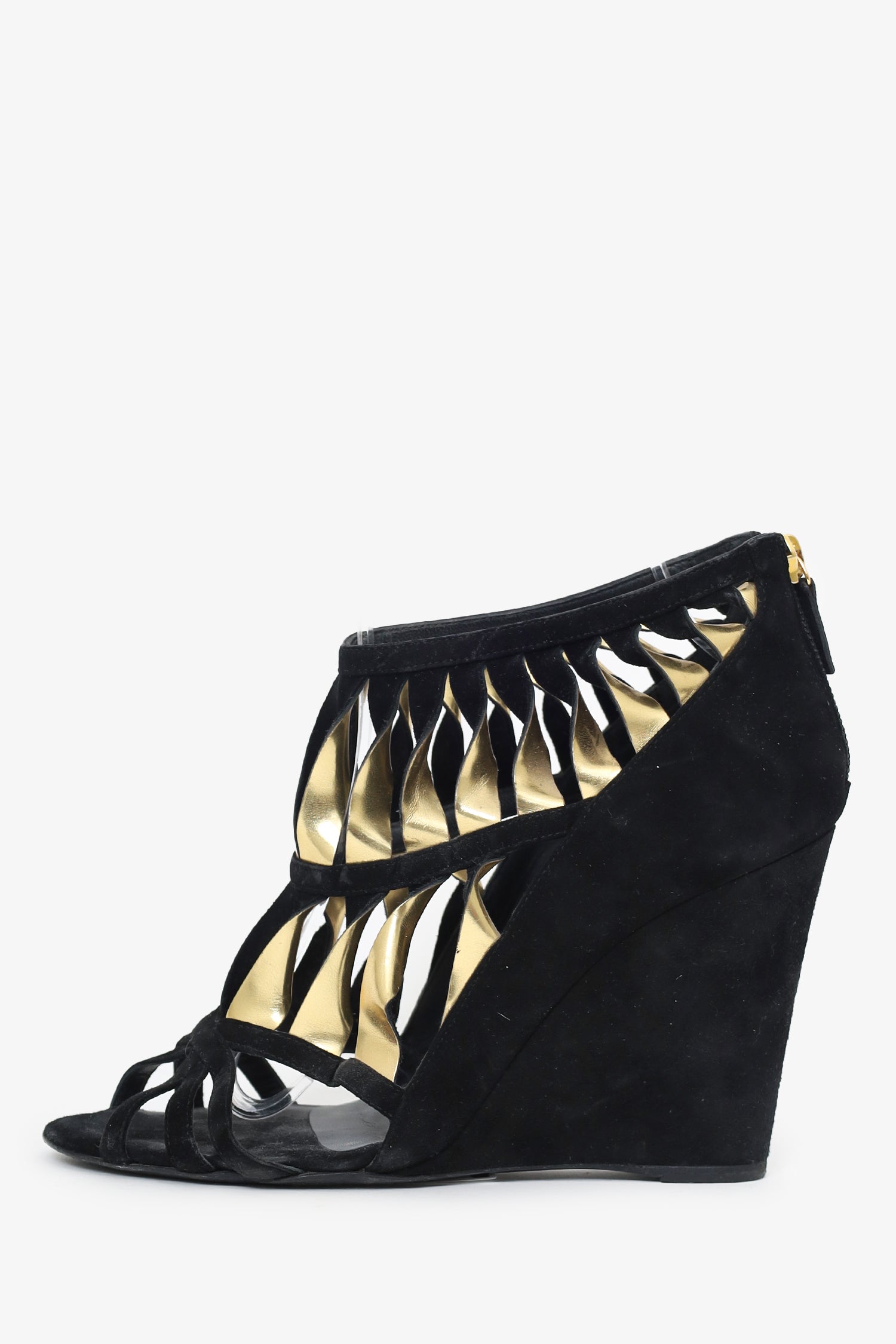 Chanel™ Black/Gold Suede Wedges Size 37