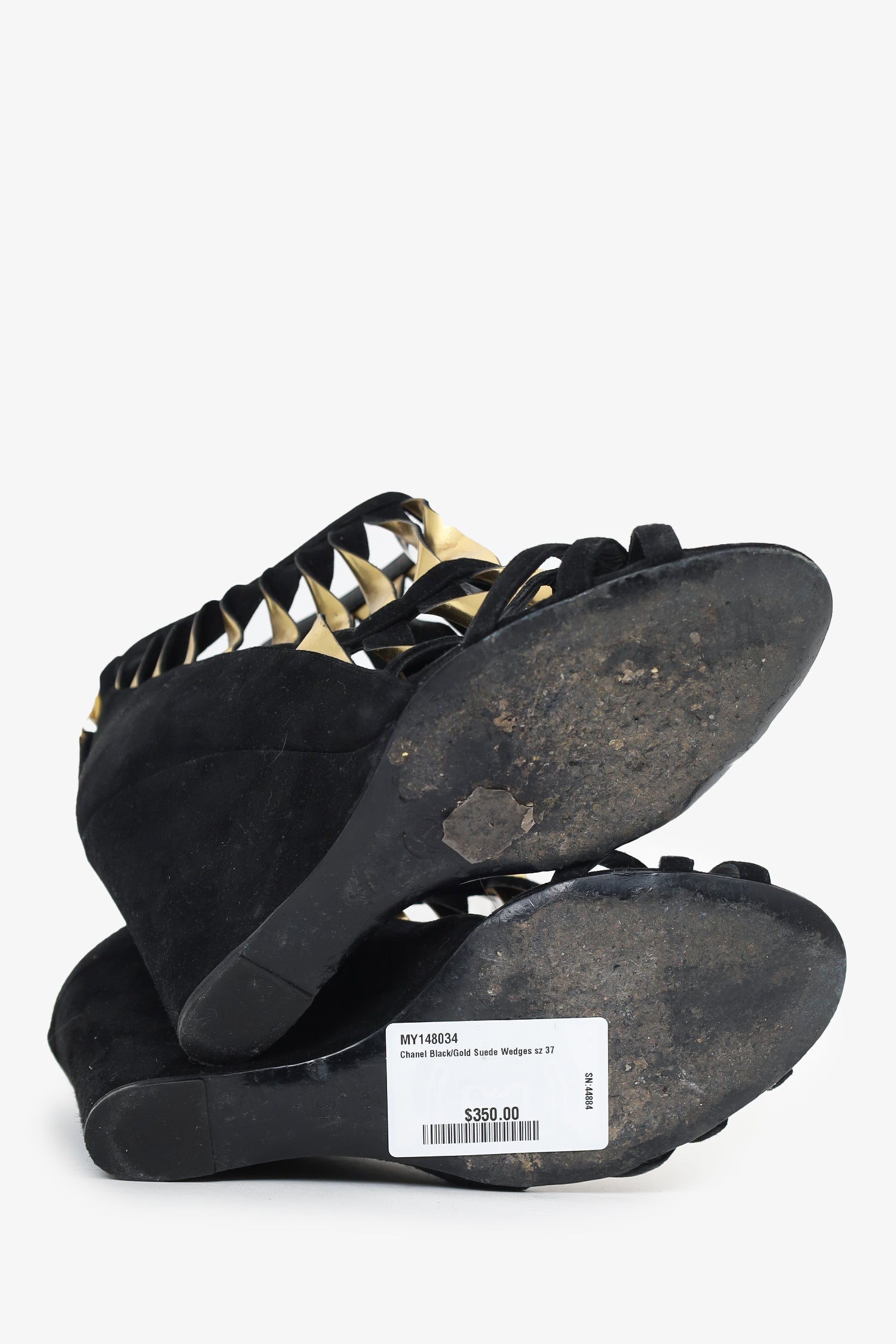 Chanel™ Black/Gold Suede Wedges Size 37