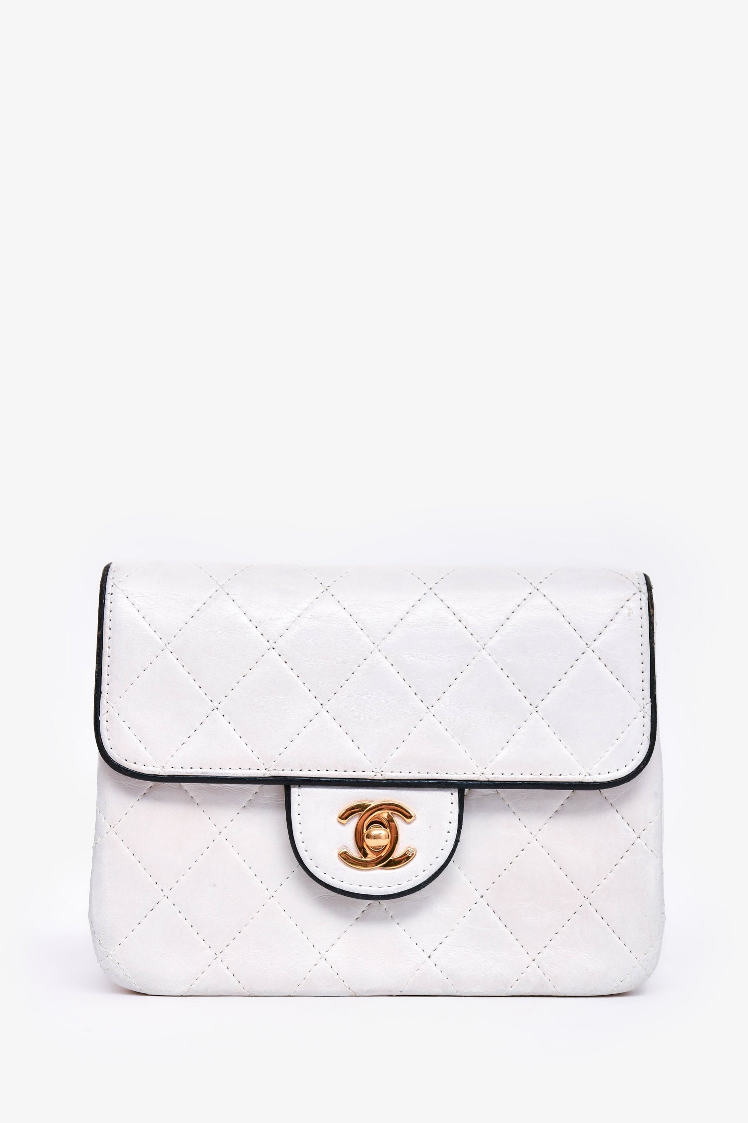 Chanel™ 1989-91 White/Black Lambskin Leather Mini Square Flap Bag (Refurbished)