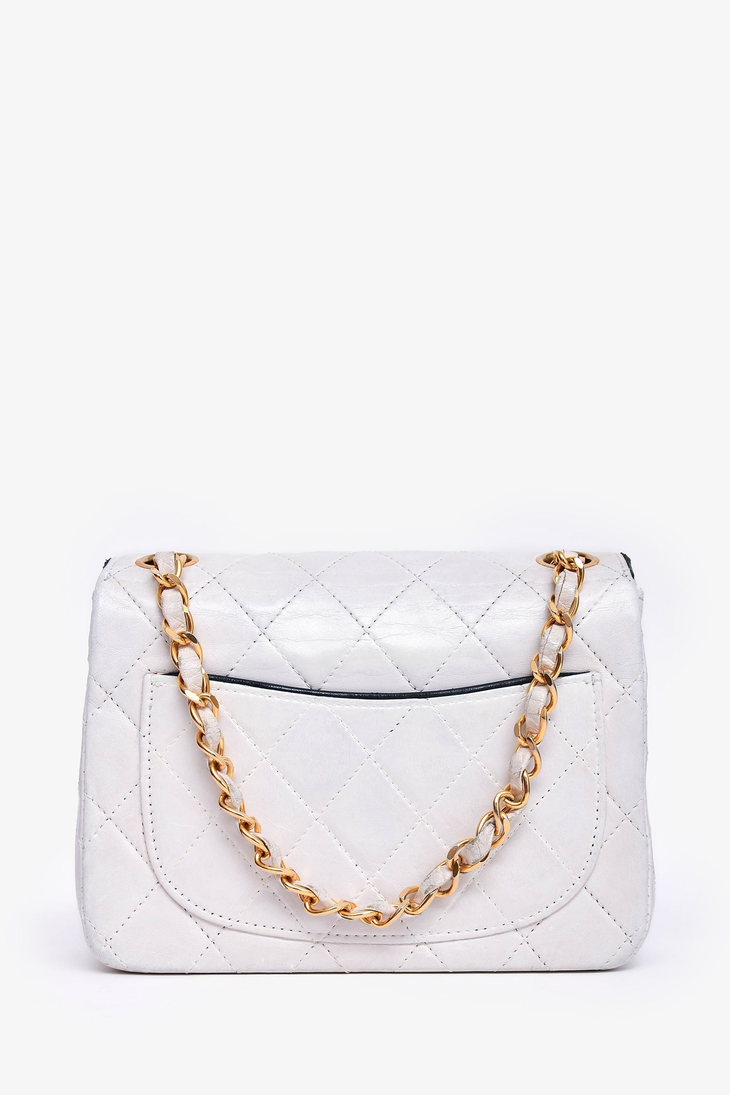 Chanel™ 1989-91 White/Black Lambskin Leather Mini Square Flap Bag (Refurbished)