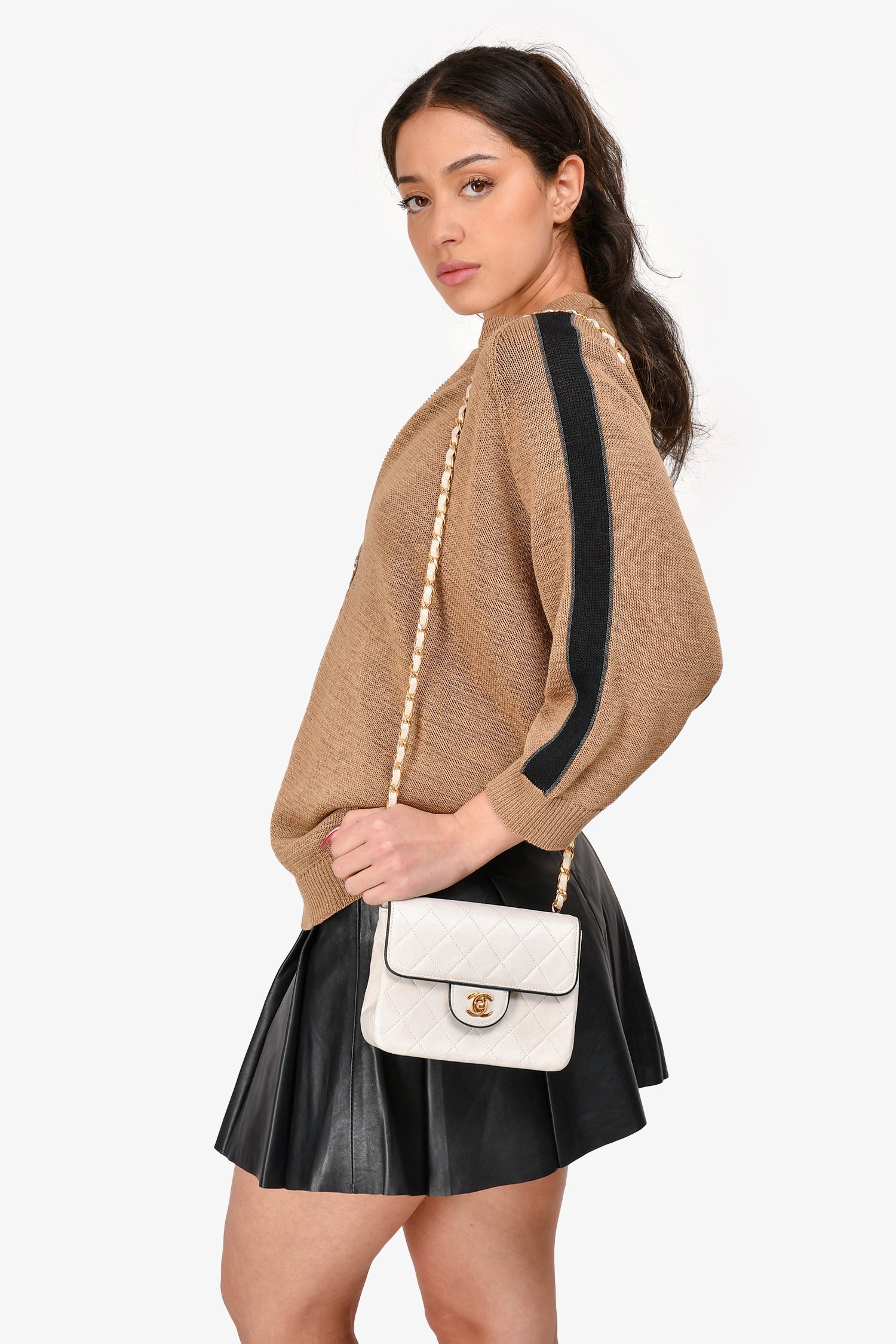 Chanel™ 1989-91 White/Black Lambskin Leather Mini Square Flap Bag (Refurbished)