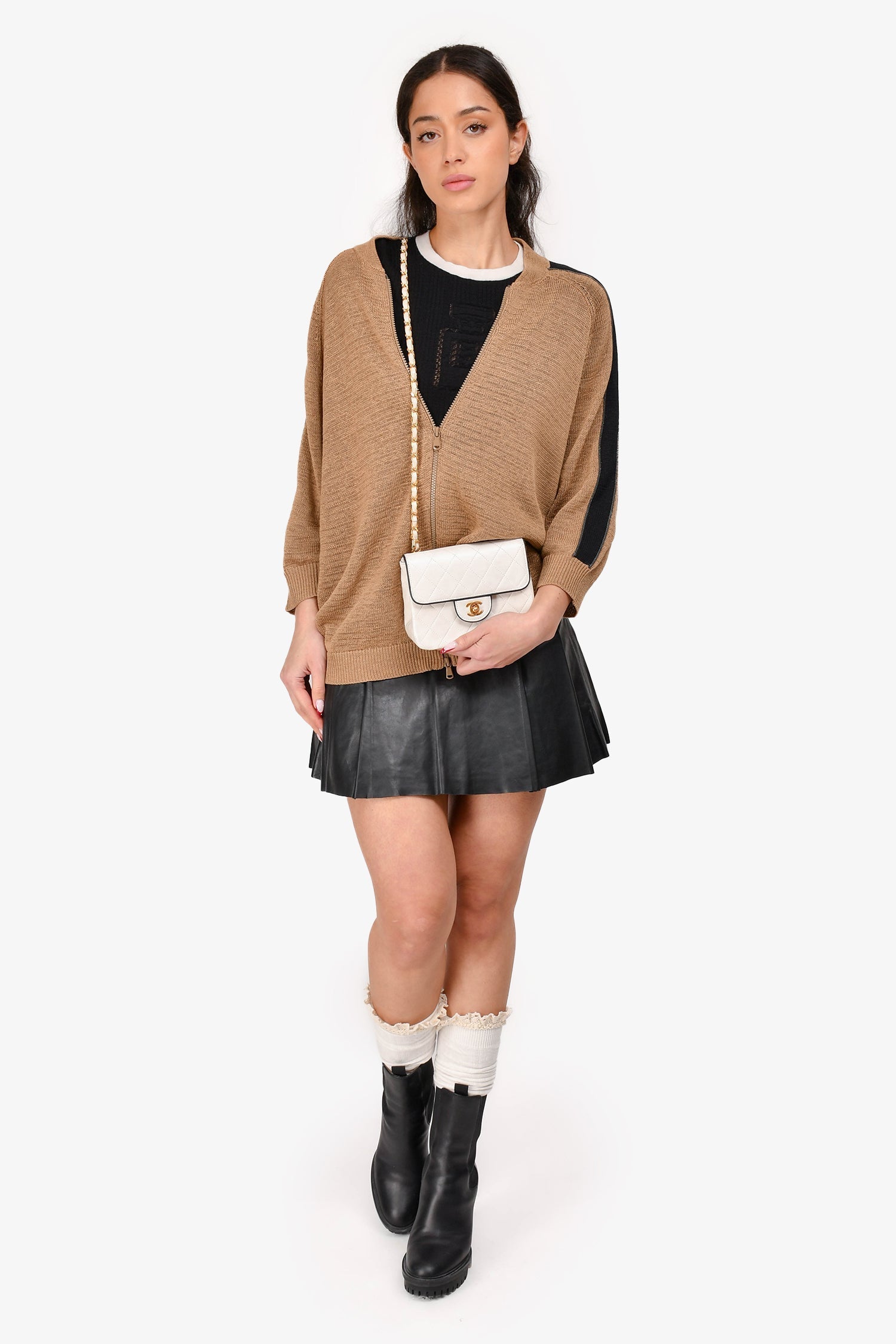 Chanel™ 1989-91 White/Black Lambskin Leather Mini Square Flap Bag (Refurbished)