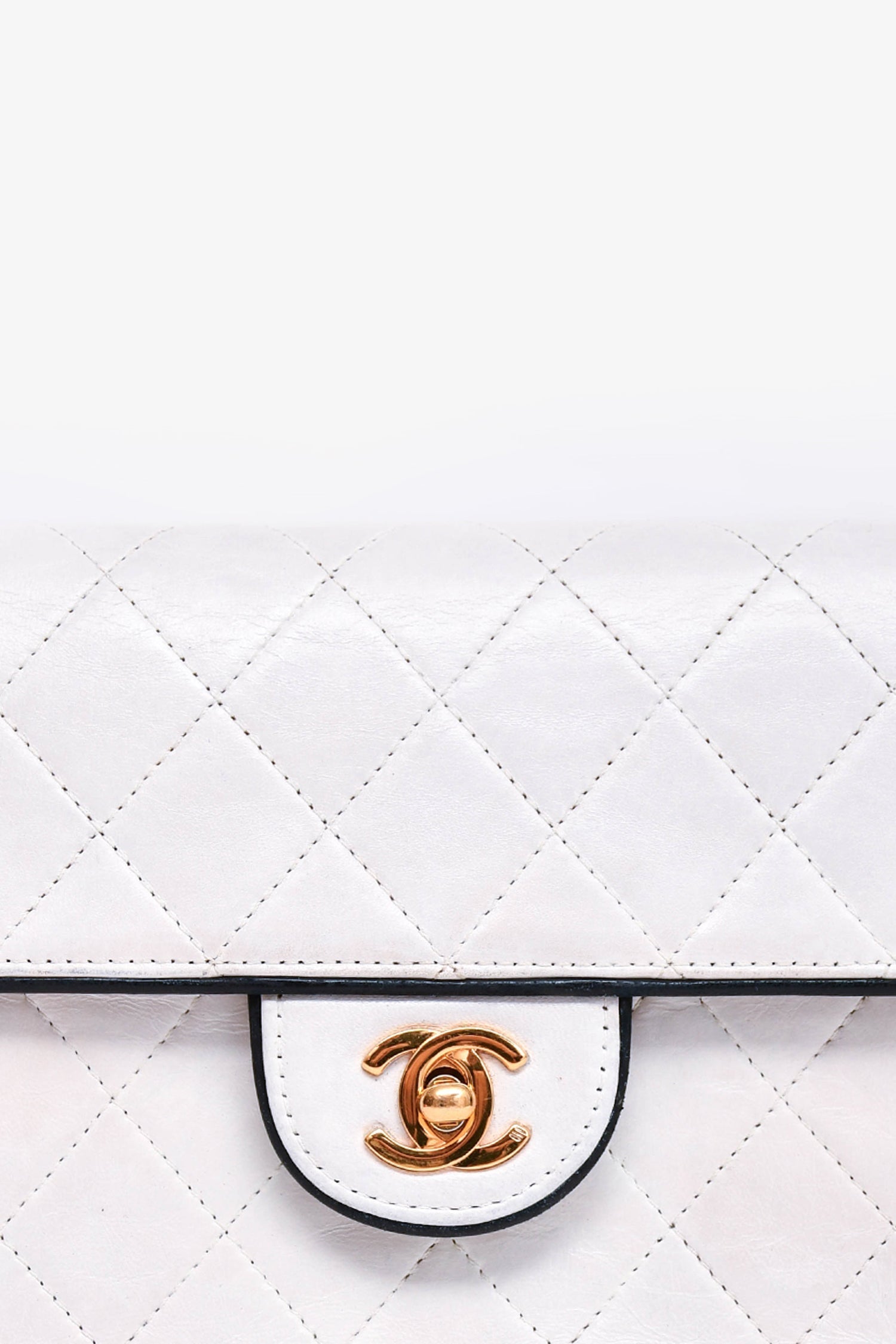 Chanel™ 1989-91 White/Black Lambskin Leather Mini Square Flap Bag (Refurbished)