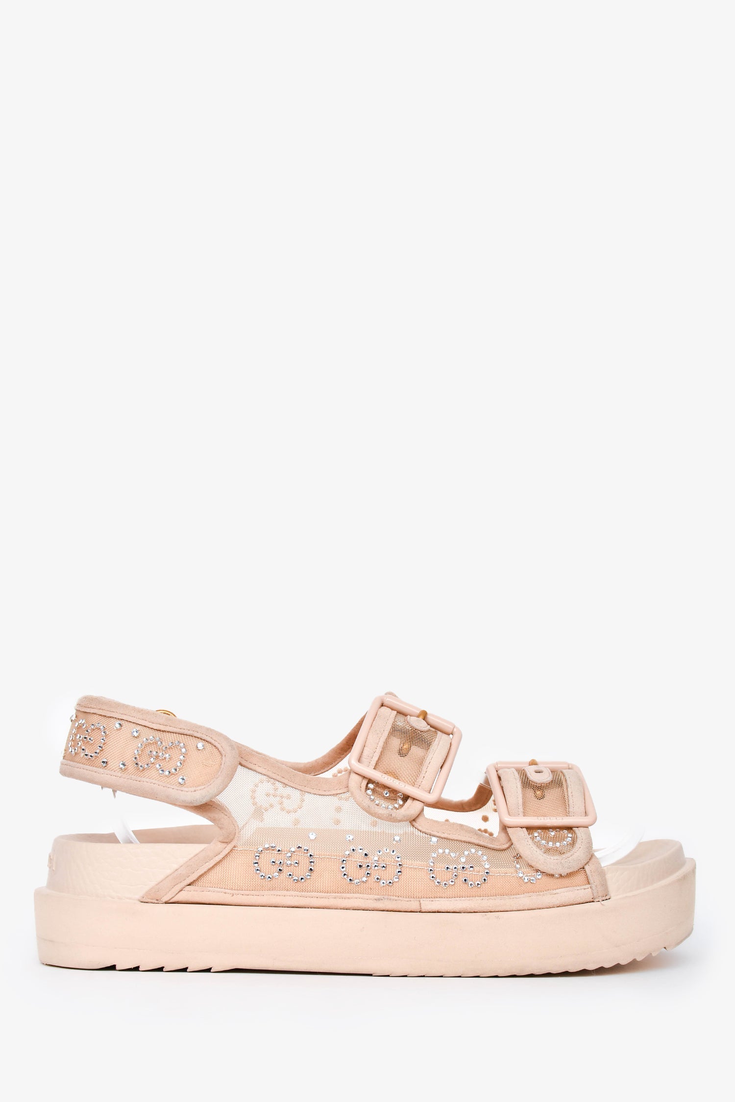 Gucci Beige Mesh/Rubber Crystal Embellished GG Sandals Est Size 38