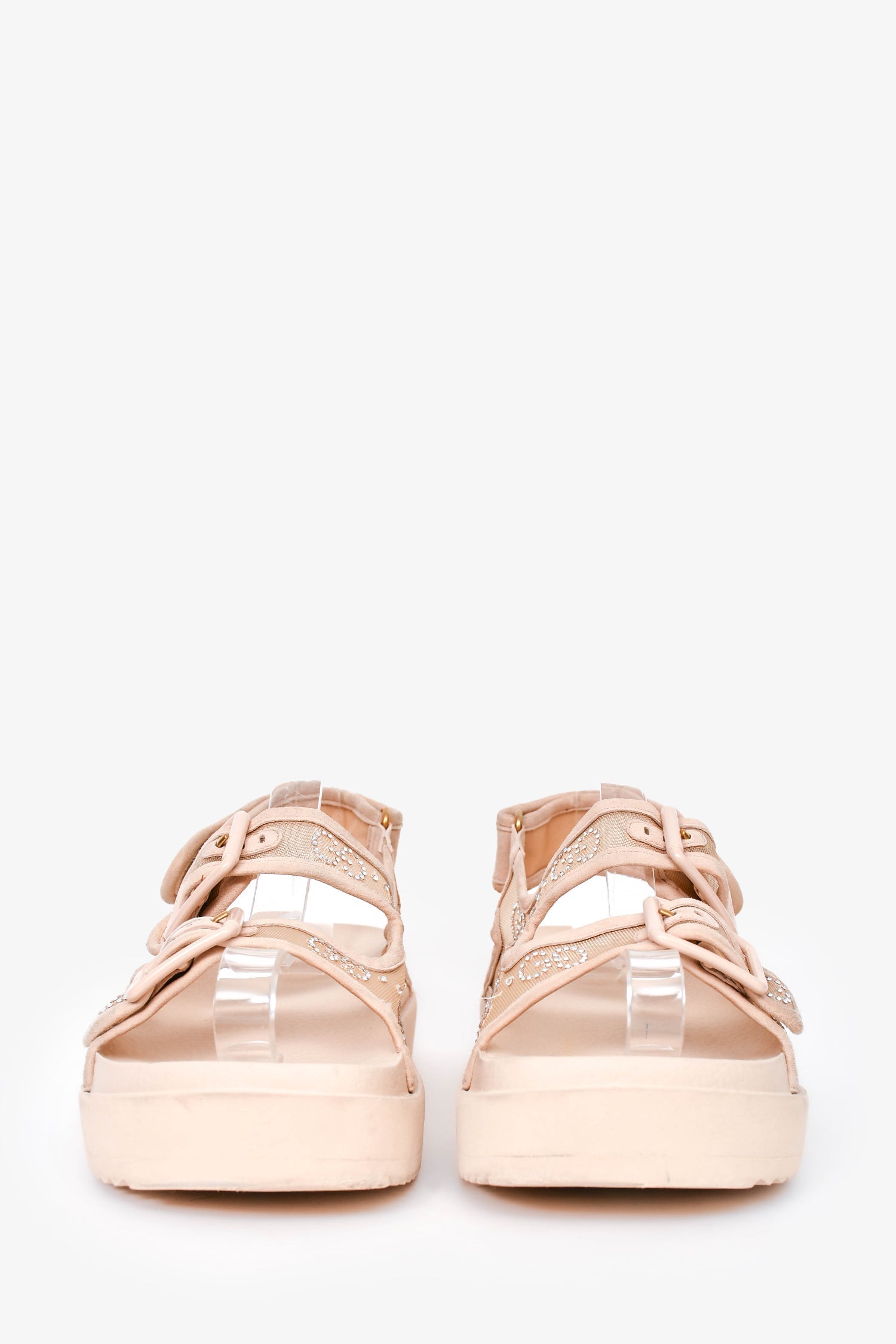 Gucci Beige Mesh/Rubber Crystal Embellished GG Sandals Est Size 38