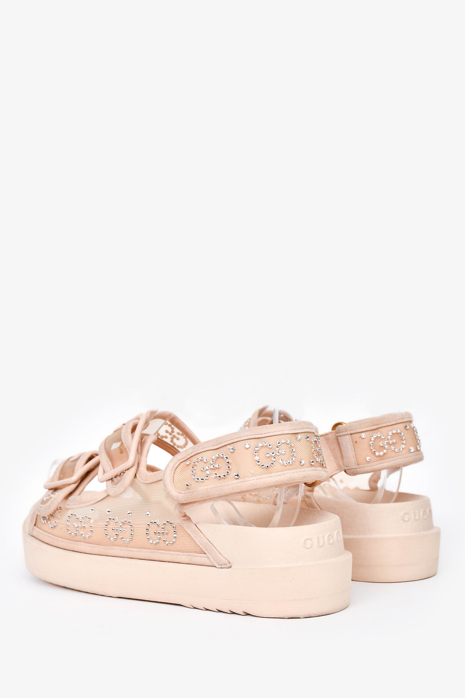 Gucci Beige Mesh/Rubber Crystal Embellished GG Sandals Est Size 38