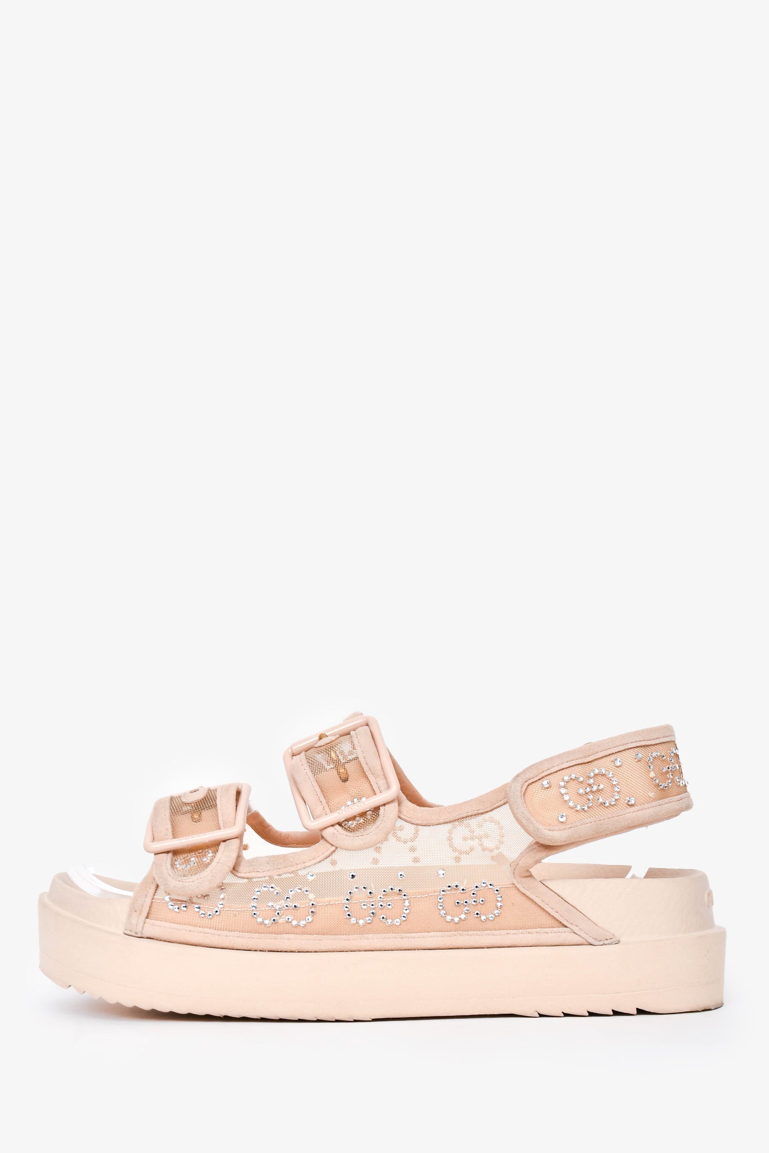 Gucci Beige Mesh/Rubber Crystal Embellished GG Sandals Est Size 38
