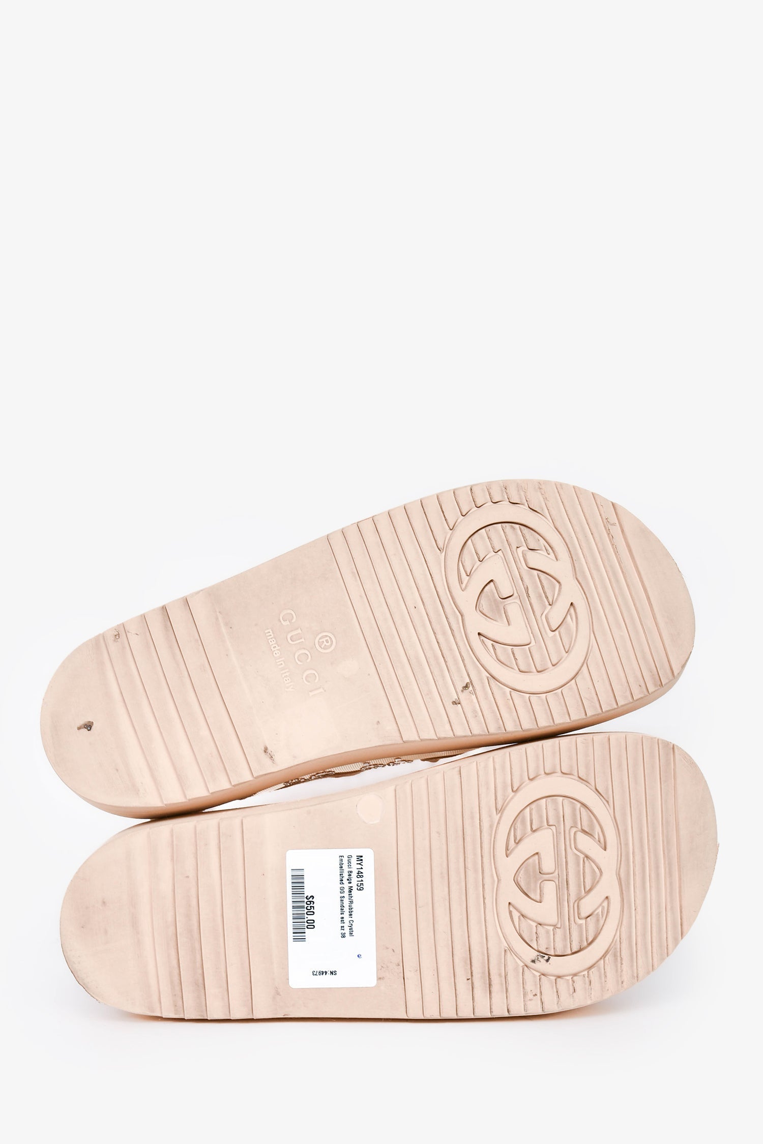 Gucci Beige Mesh/Rubber Crystal Embellished GG Sandals Est Size 38