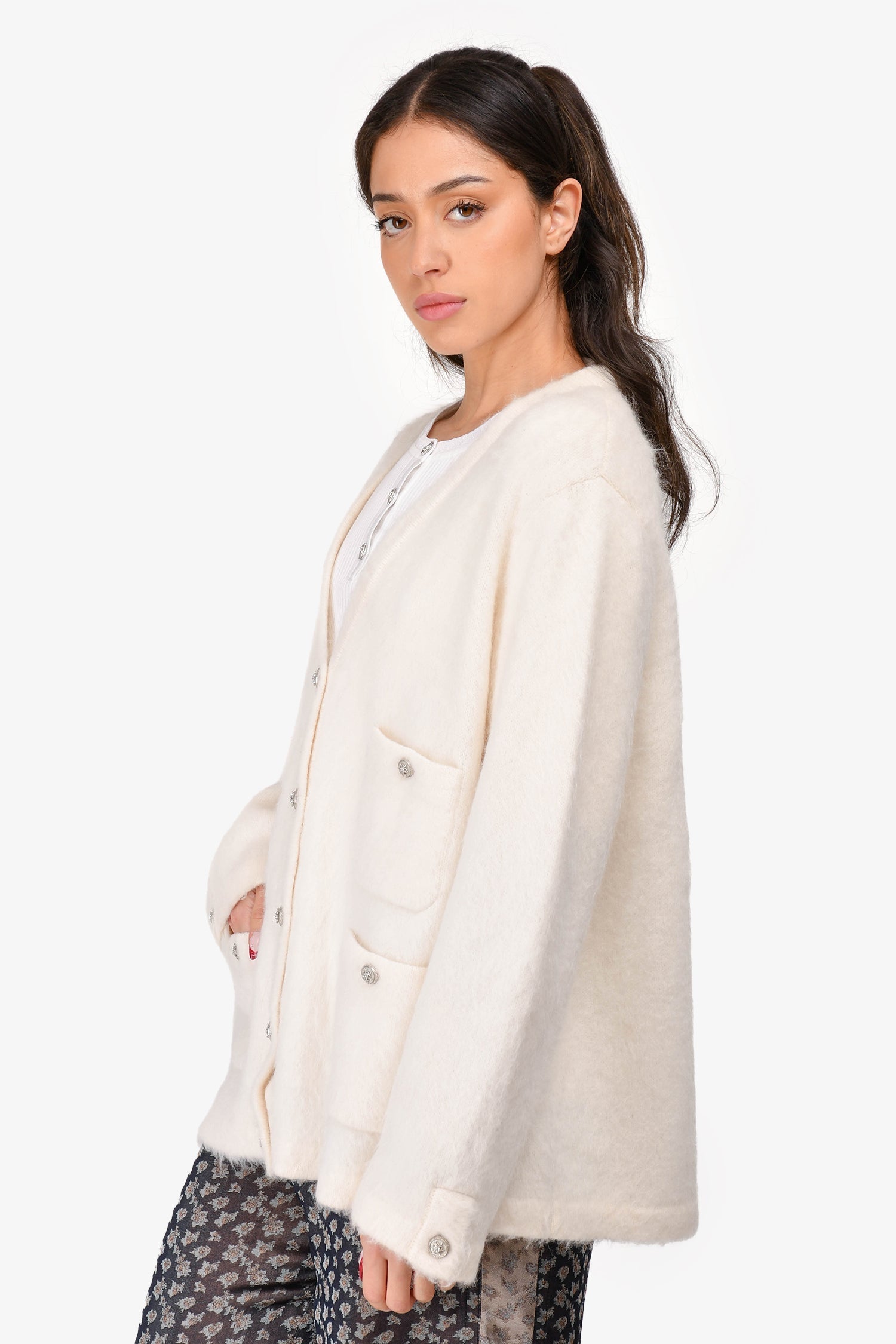 Chanel™ 2019 White Cashmere/Alpaca 4 Pocket Cardigan Size 50