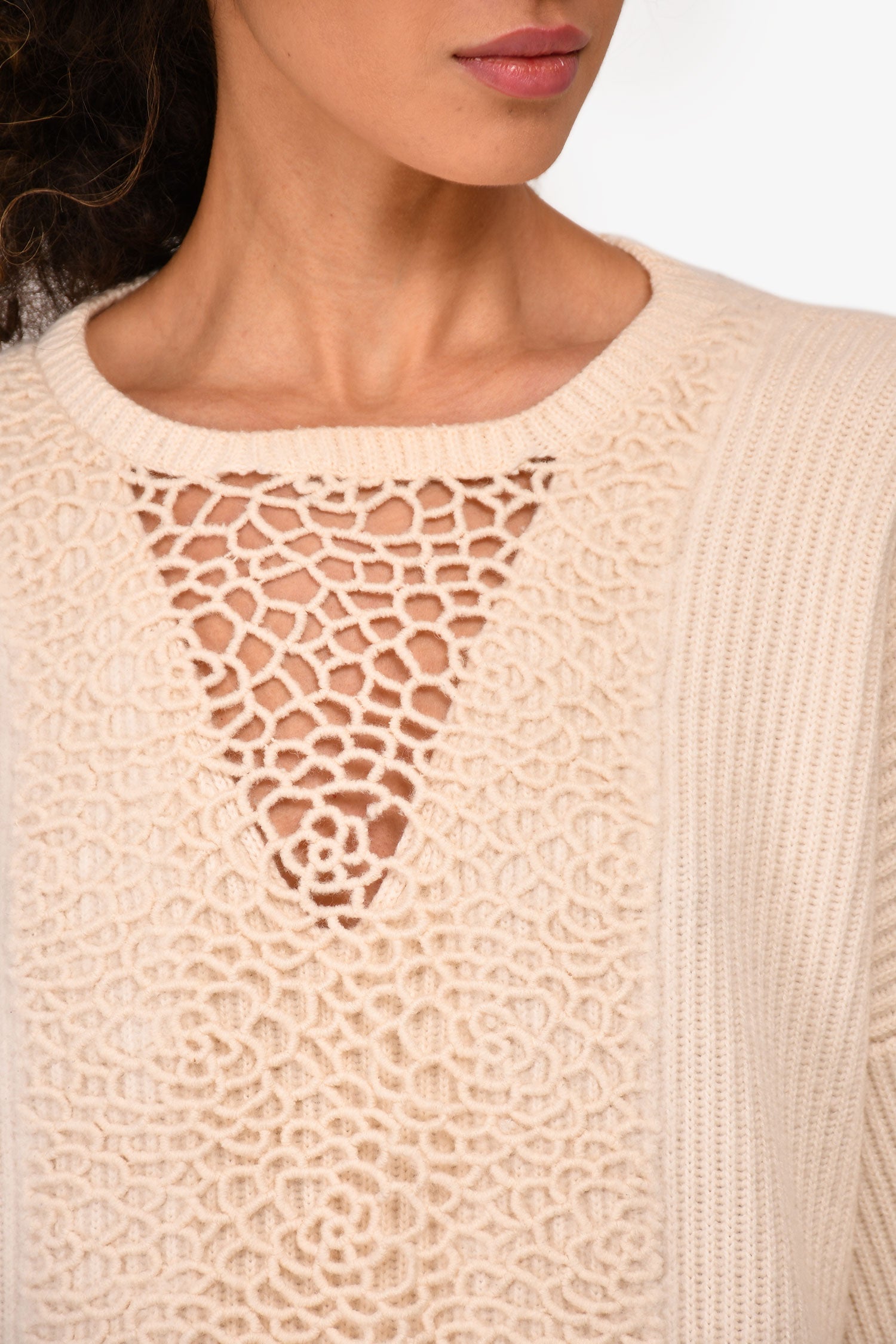 Chanel™ 2014 Cream Cashmere Camellia Flower Detail Sweater Size 40
