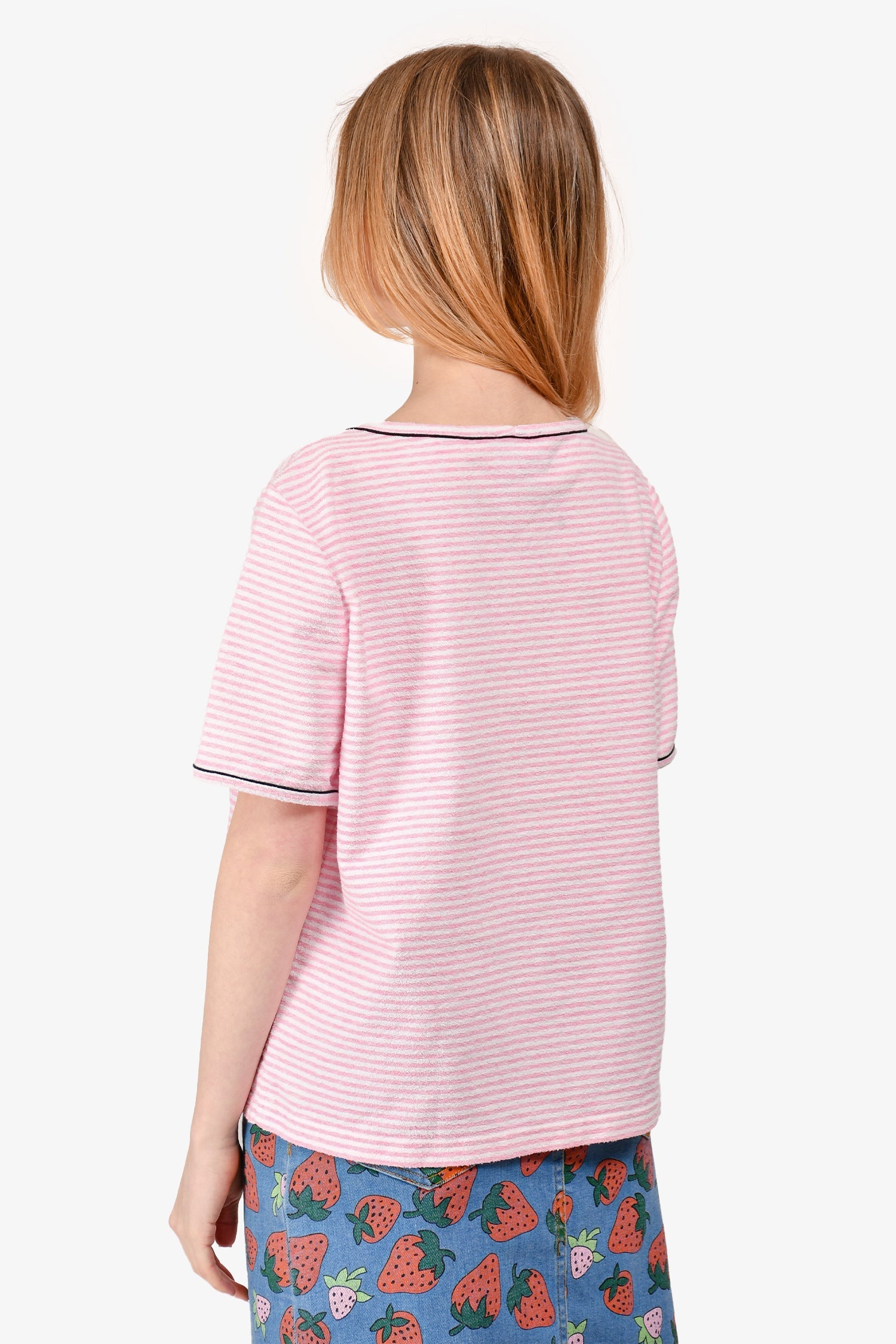 Chanel™ Cruise 2019 Pink/White Terry Cloth Striped Graphic Printed Top Size 44 (As Is)
