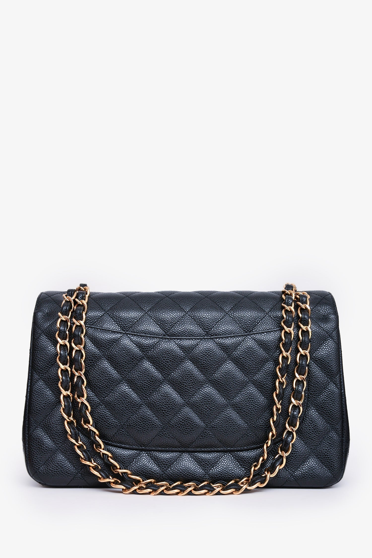 Chanel™ 2019 Black Caviar Leather Jumbo Double Flap Should Bag