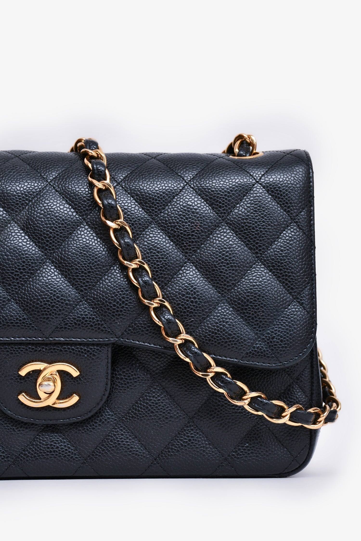 Chanel™ 2019 Black Caviar Leather Jumbo Double Flap Should Bag