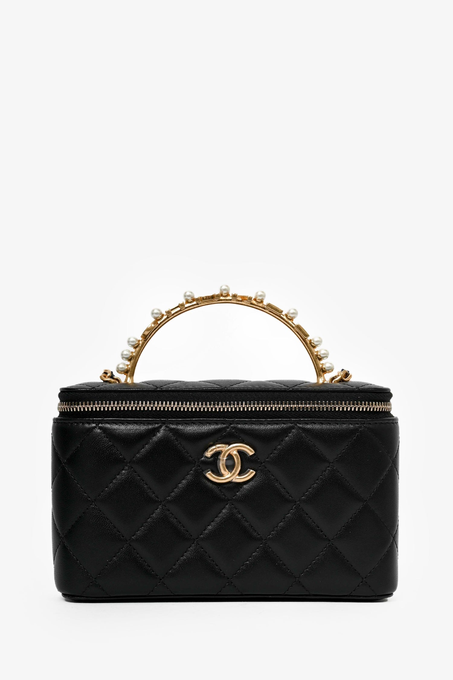 Chanel™ 2023 Black Lambskin Pearl CC Vanity Top Handle