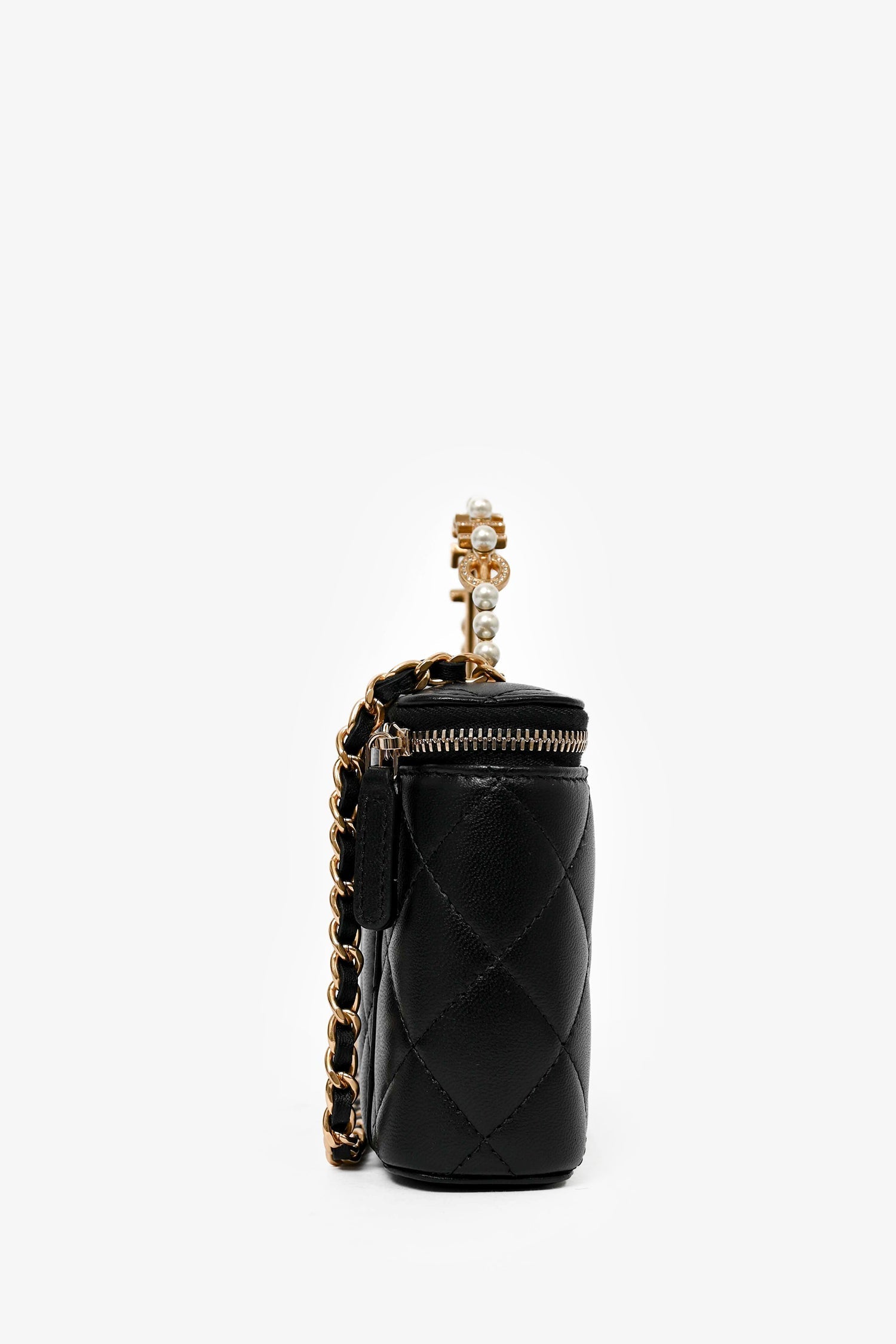 Chanel™ 2023 Black Lambskin Pearl CC Vanity Top Handle