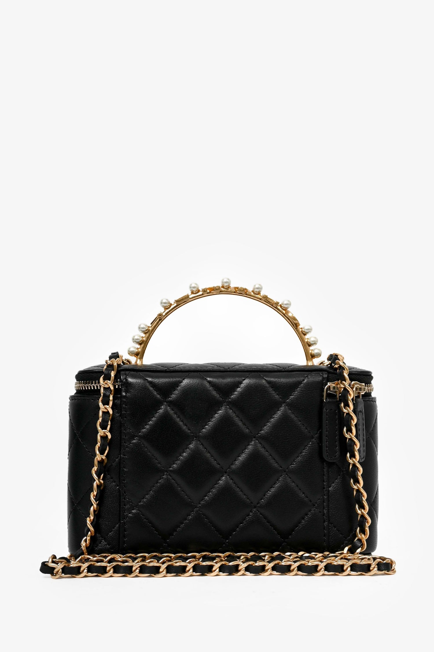 Chanel™ 2023 Black Lambskin Pearl CC Vanity Top Handle