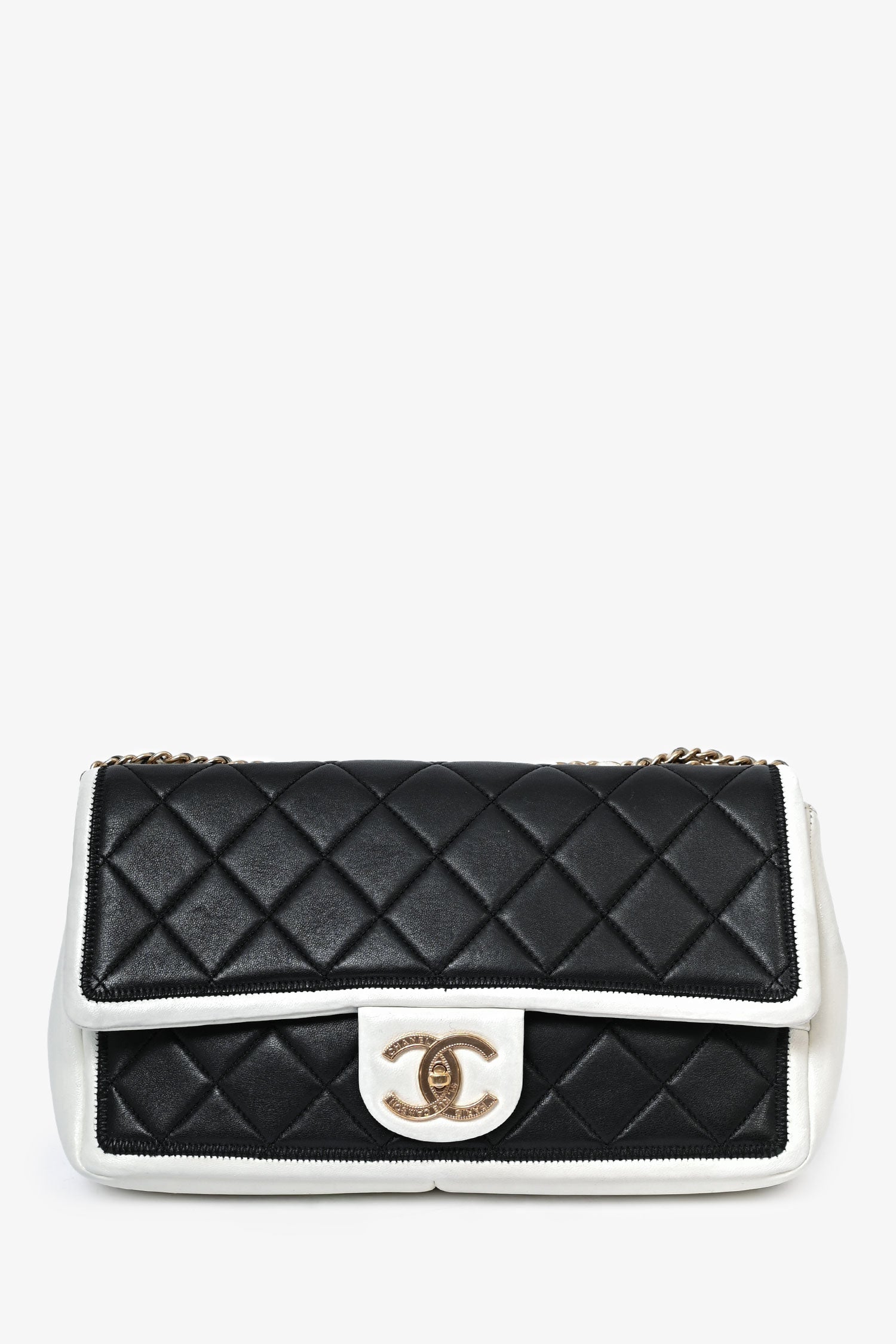 Chanel™ 2012/13 Black/White Lambskin Medium Graphic Flap Bag (Refurbished)