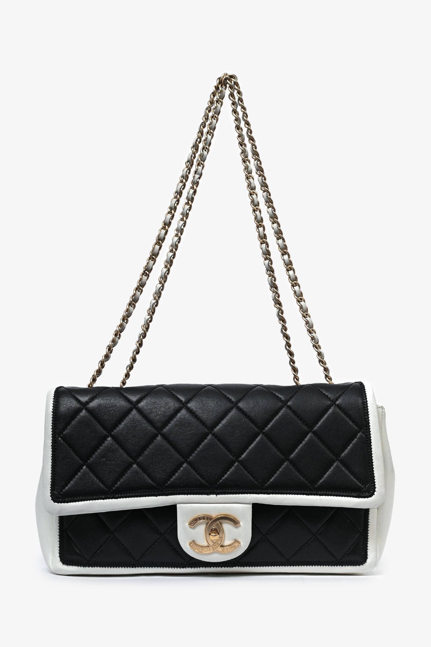 Chanel™ 2012/13 Black/White Lambskin Medium Graphic Flap Bag (Refurbished)