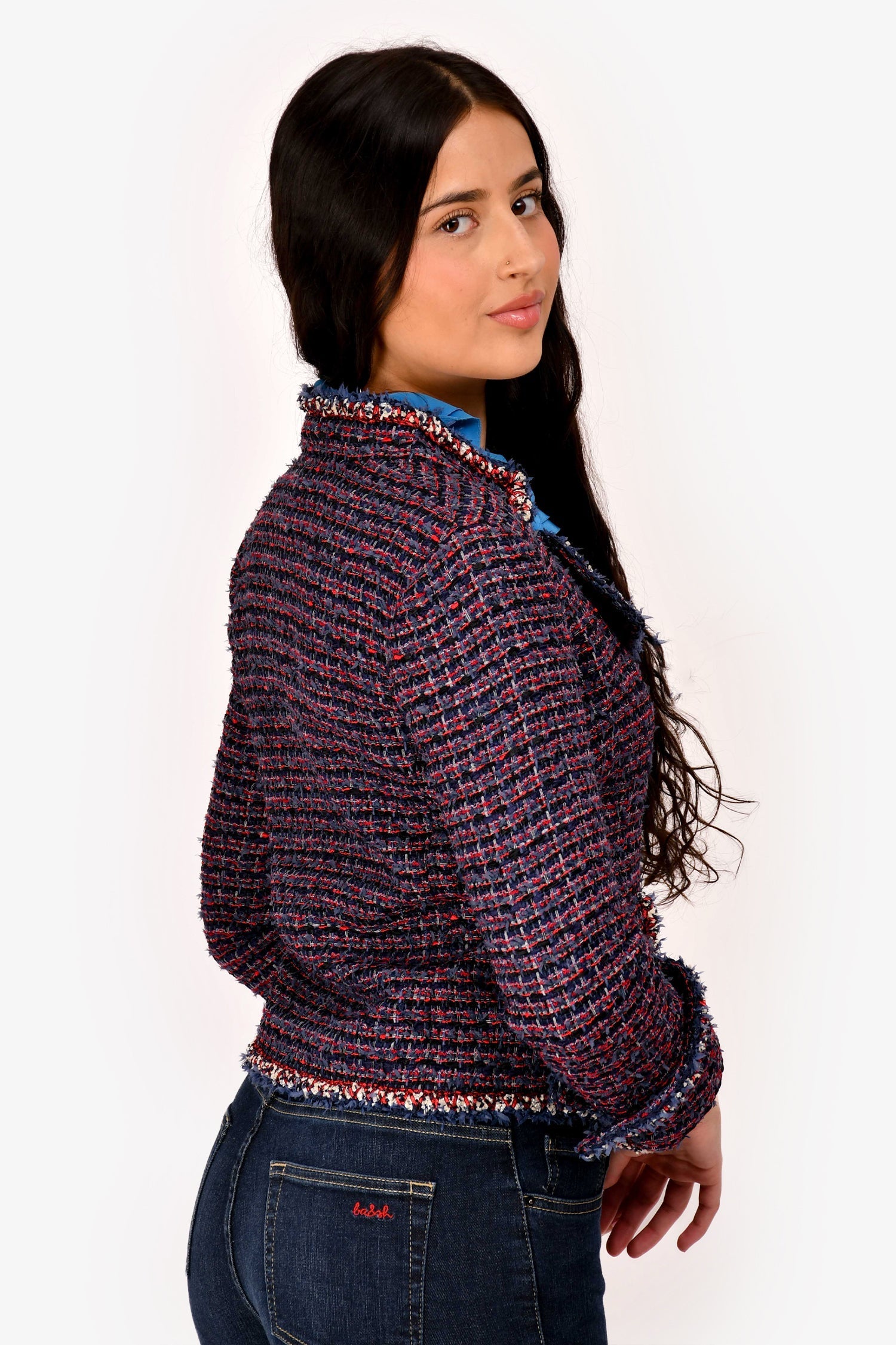 Chanel™ 2010 Red/Navy Blue Tweed Single Breasted Jacket Size 36