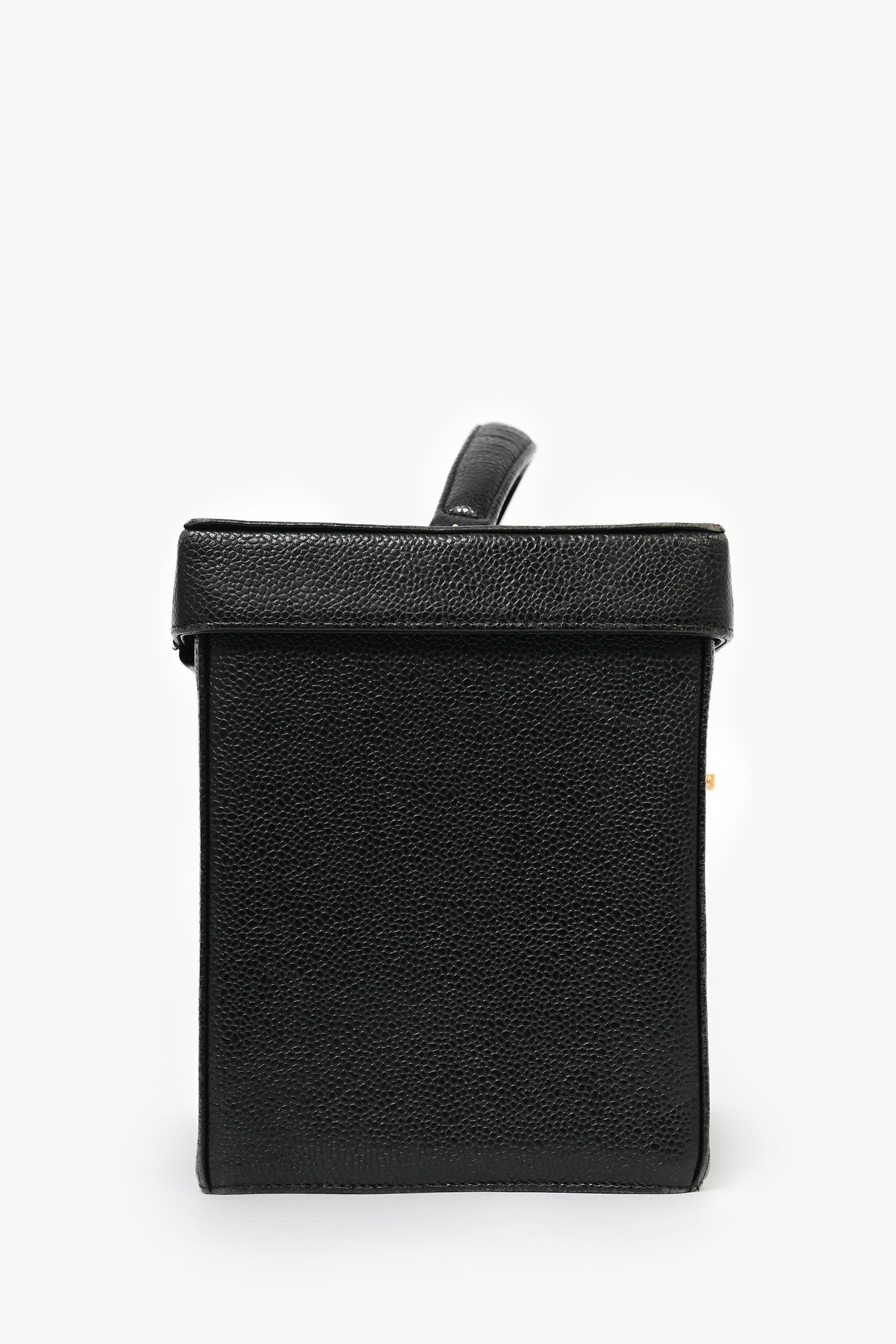 Chanel™ 1991-94 Vintage Black Caviar Leather CC Box Vanity Makeup Case with Chain Strap (As Is)
