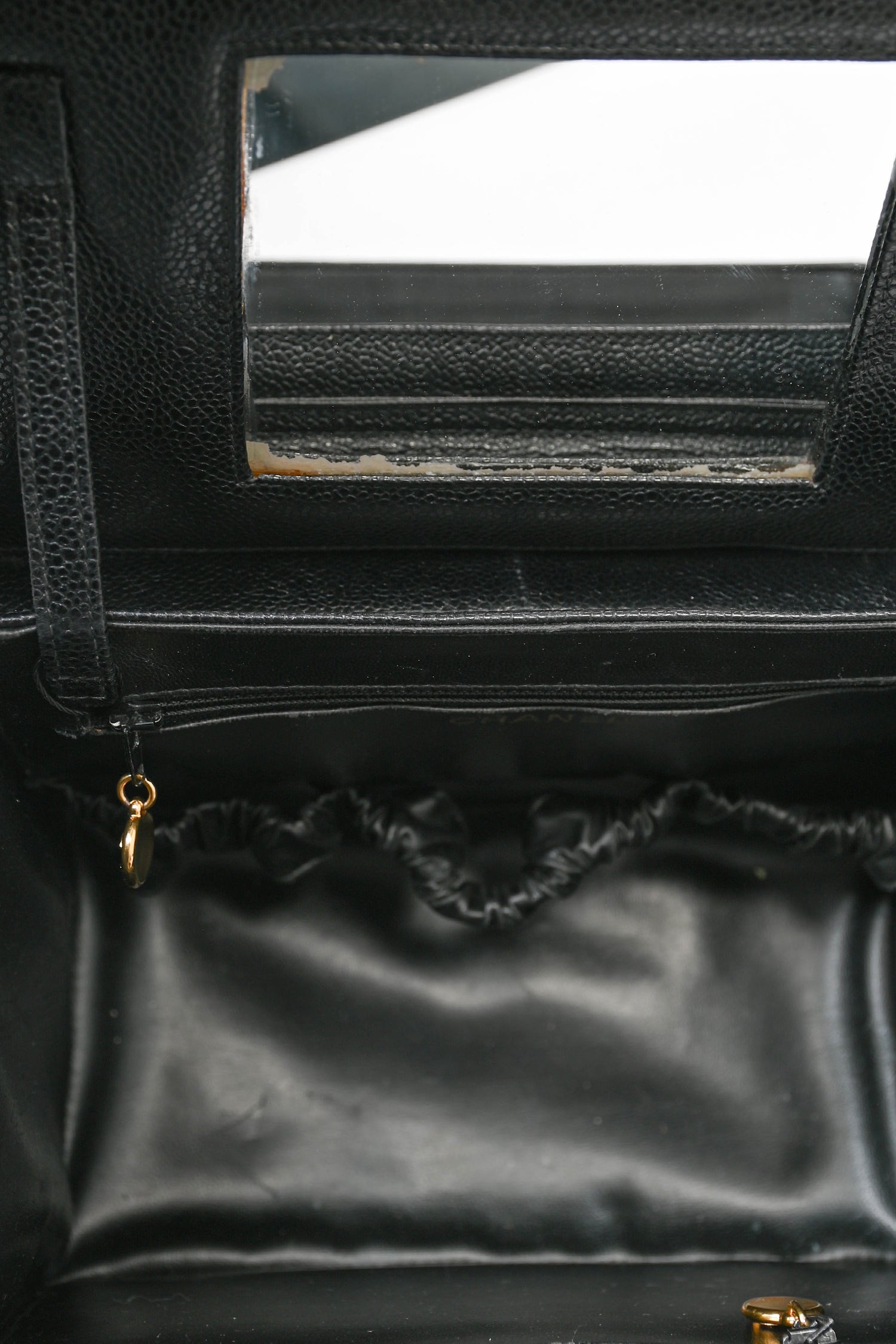 Chanel™ 1991-94 Vintage Black Caviar Leather CC Box Vanity Makeup Case with Chain Strap (As Is)