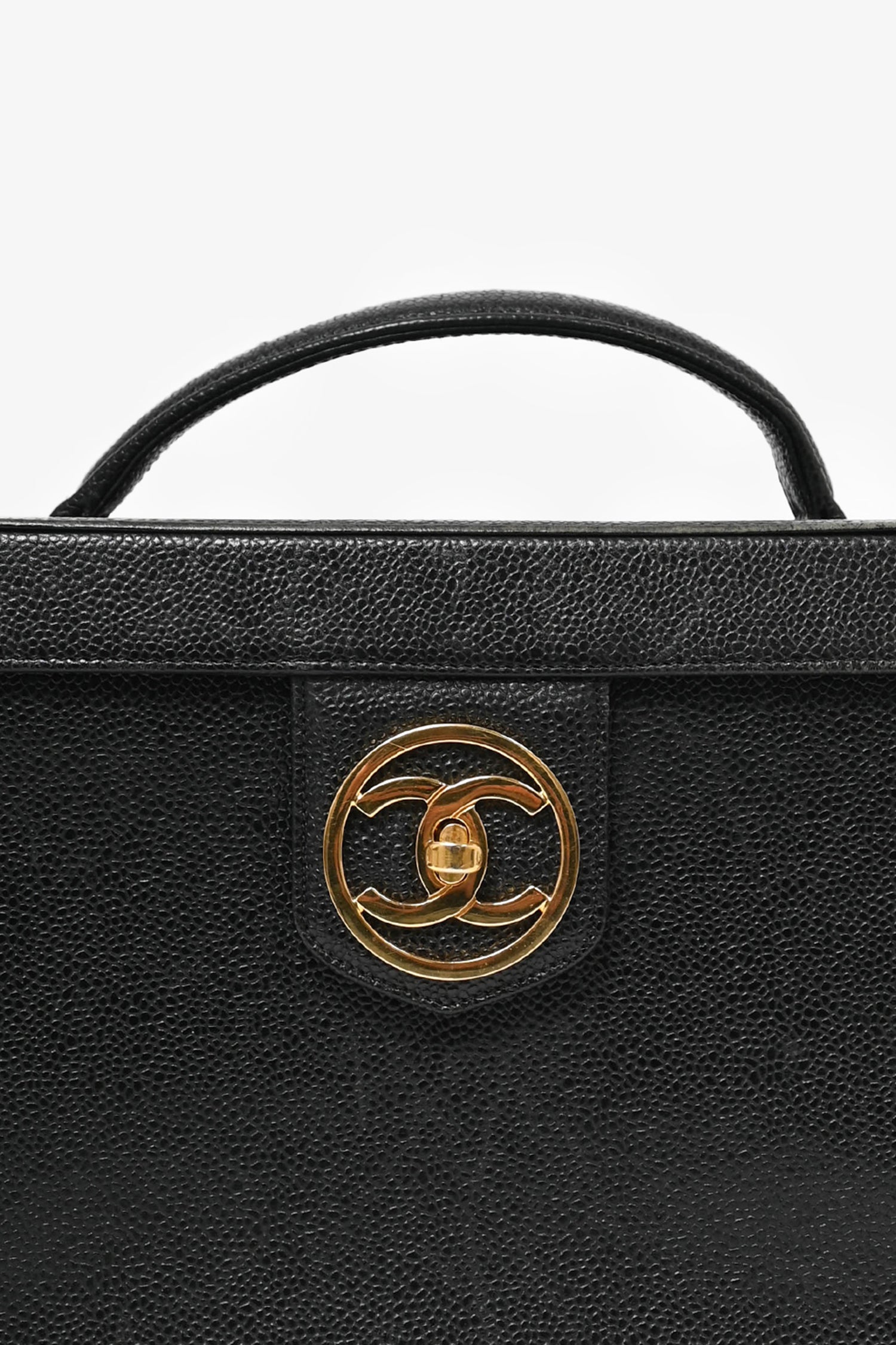 Chanel™ 1991-94 Vintage Black Caviar Leather CC Box Vanity Makeup Case with Chain Strap (As Is)