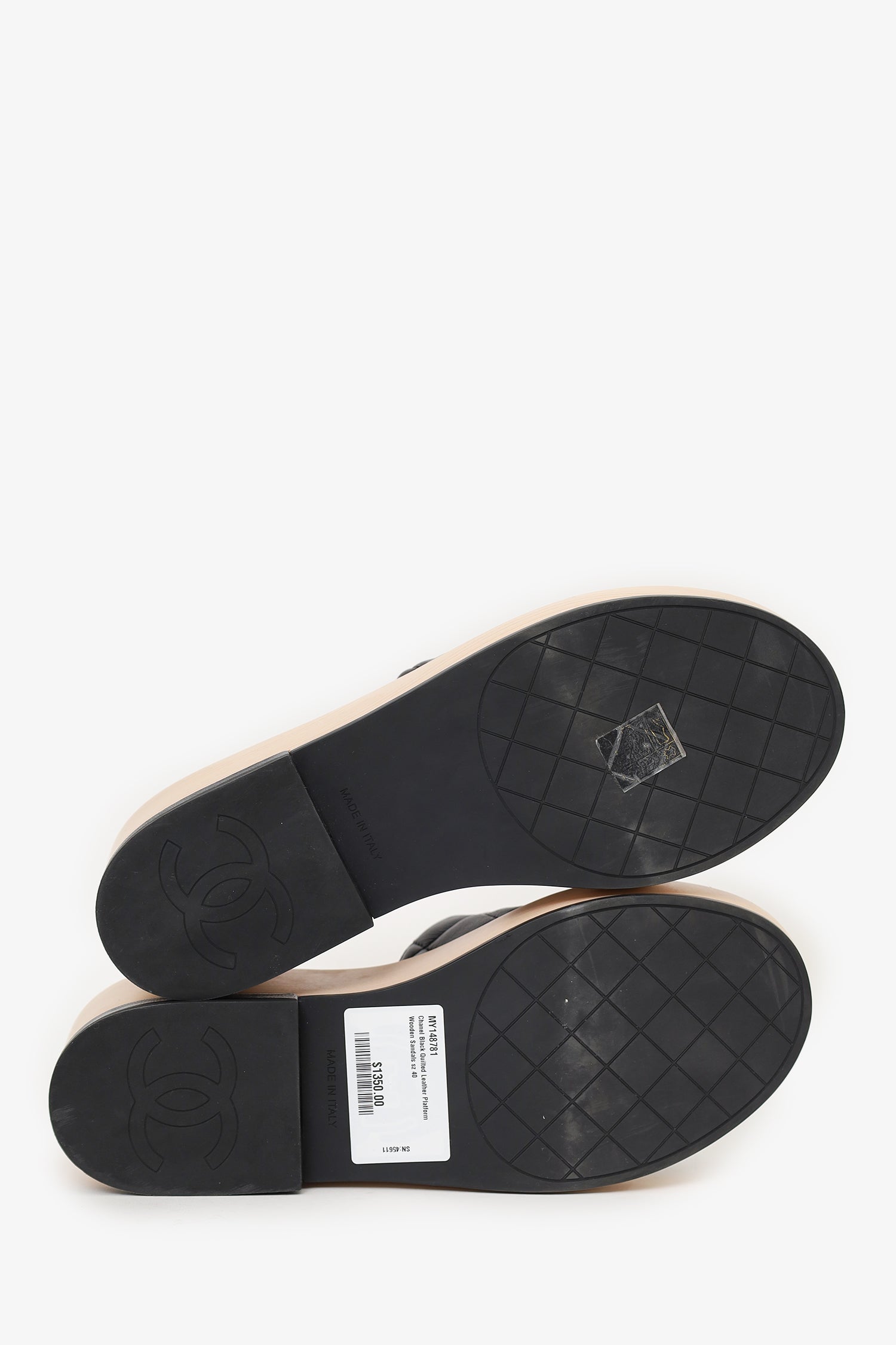 Chanel™ Black Quilted Leather Platform Wooden Sandals Size 40